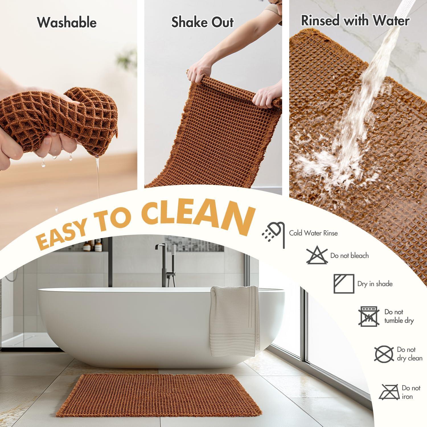 imageMIULEE Set of 2 Waffle Bathroom Rugs Boho Bath Rugs Non Slip Washable Super Absorbent Bath Mats Ultra Soft Rubber Backed Shower Mats for Bathroom Floor Tub and Shower Chocolate 18x30 InchTerracotta
