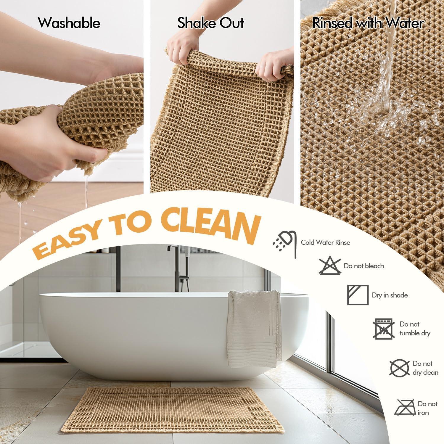 imageMIULEE Set of 2 Waffle Bathroom Rugs Boho Bath Rugs Non Slip Washable Super Absorbent Bath Mats Ultra Soft Rubber Backed Shower Mats for Bathroom Floor Tub and Shower Chocolate 18x30 InchBrown