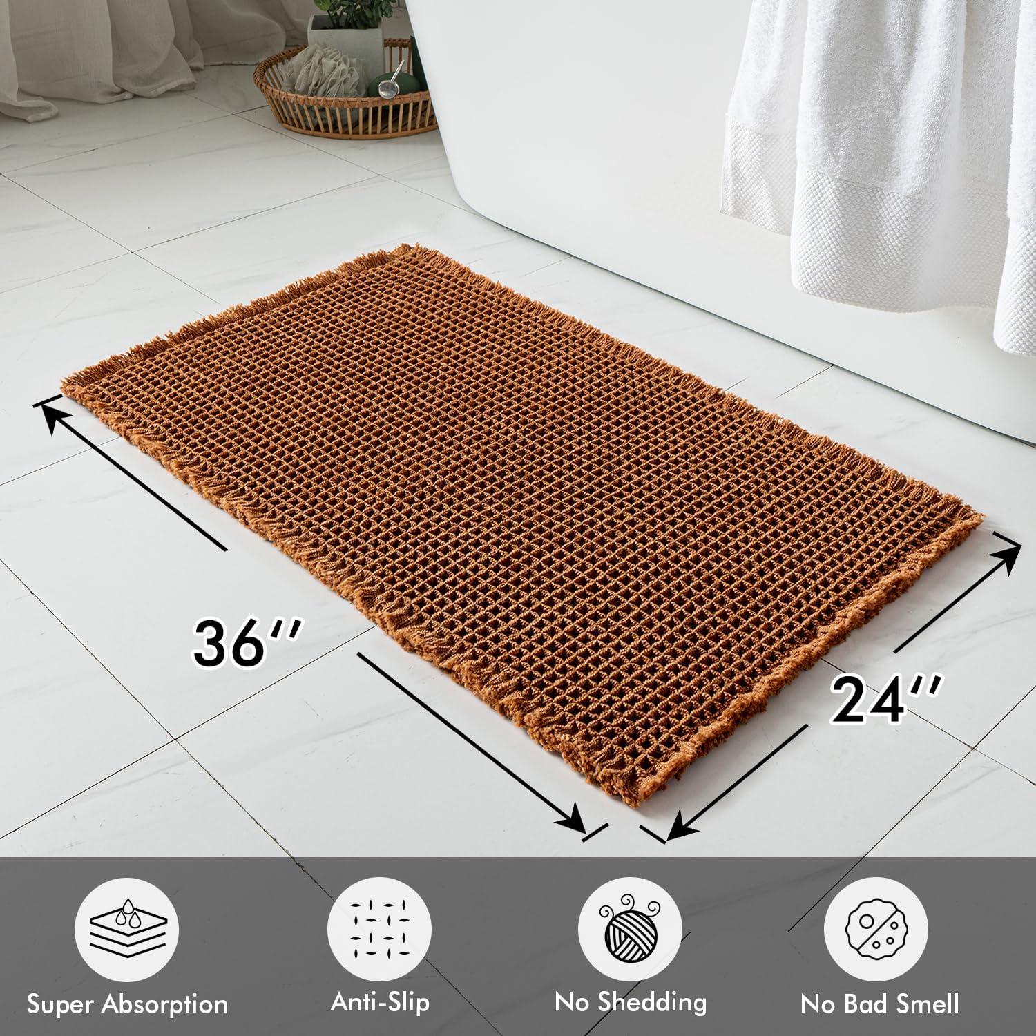 imageMIULEE Set of 2 Waffle Bathroom Rugs Boho Bath Rugs Non Slip Washable Super Absorbent Bath Mats Ultra Soft Rubber Backed Shower Mats for Bathroom Floor Tub and Shower Chocolate 18x30 InchTerracotta