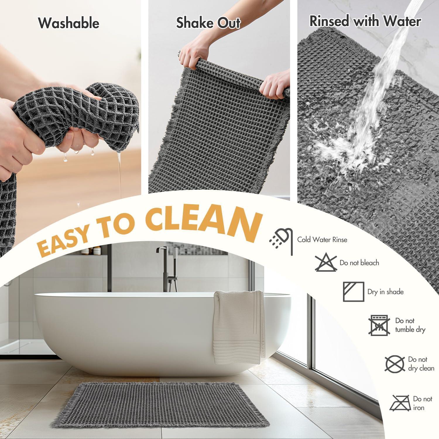 imageMIULEE Set of 2 Waffle Bathroom Rugs Boho Bath Rugs Non Slip Washable Super Absorbent Bath Mats Ultra Soft Rubber Backed Shower Mats for Bathroom Floor Tub and Shower Chocolate 18x30 InchDark Grey