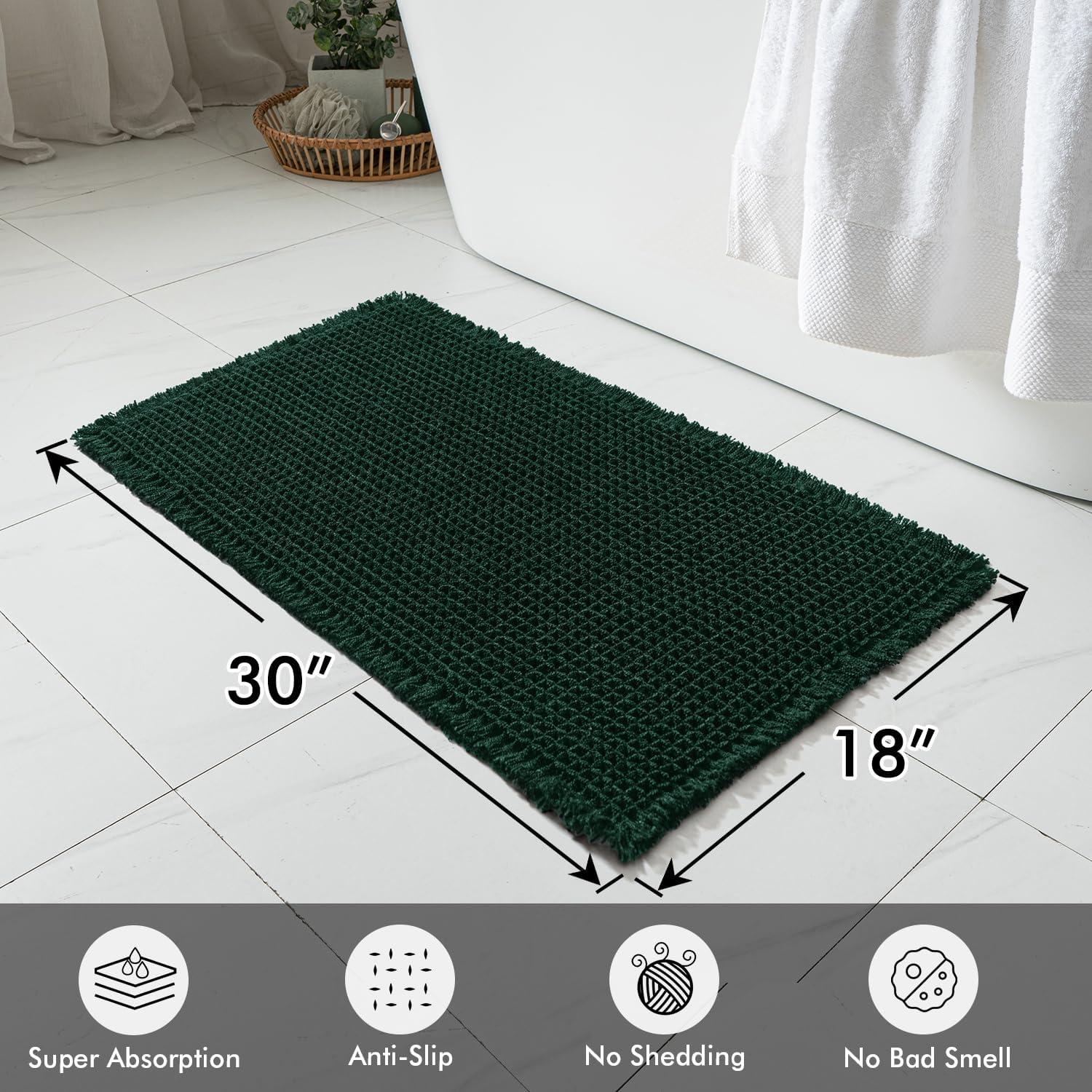 imageMIULEE Set of 2 Waffle Bathroom Rugs Boho Bath Rugs Non Slip Washable Super Absorbent Bath Mats Ultra Soft Rubber Backed Shower Mats for Bathroom Floor Tub and Shower Chocolate 18x30 InchDark Green