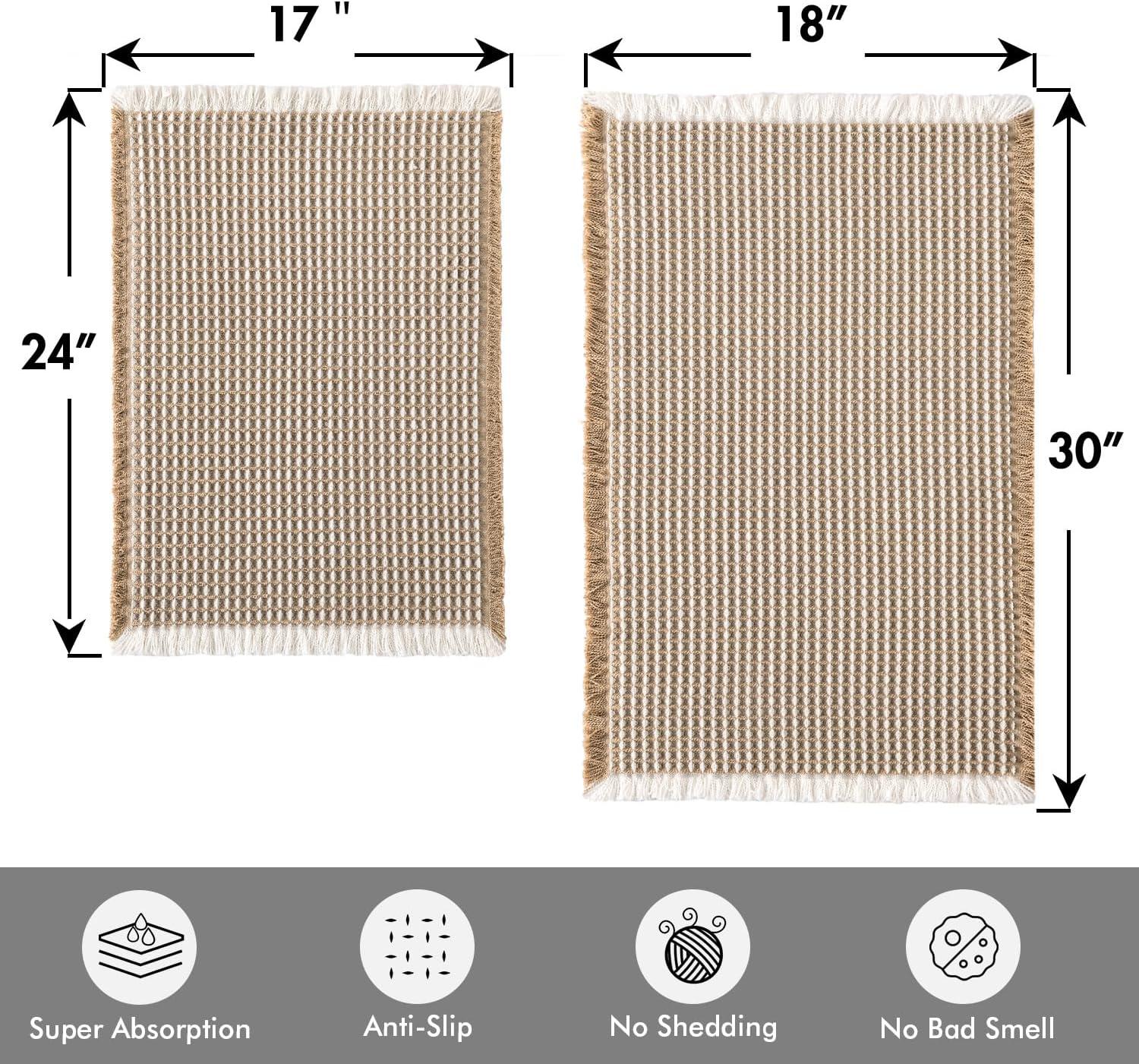 imageMIULEE Set of 2 Waffle Bathroom Rugs Boho Bath Rugs Non Slip Washable Super Absorbent Bath Mats Ultra Soft Rubber Backed Shower Mats for Bathroom Floor Tub and Shower Chocolate 18x30 InchBrown White