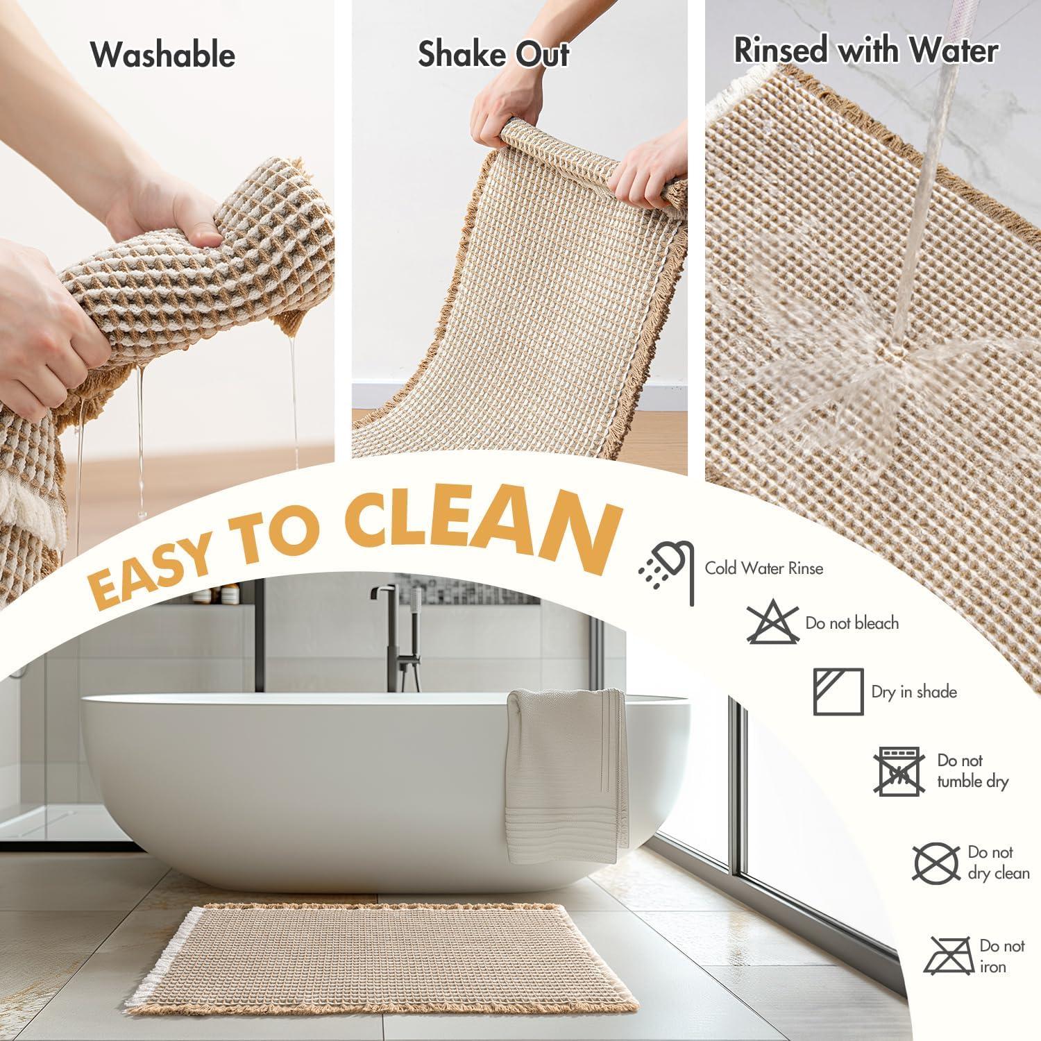 imageMIULEE Set of 2 Waffle Bathroom Rugs Boho Bath Rugs Non Slip Washable Super Absorbent Bath Mats Ultra Soft Rubber Backed Shower Mats for Bathroom Floor Tub and Shower Chocolate 18x30 InchBrown White