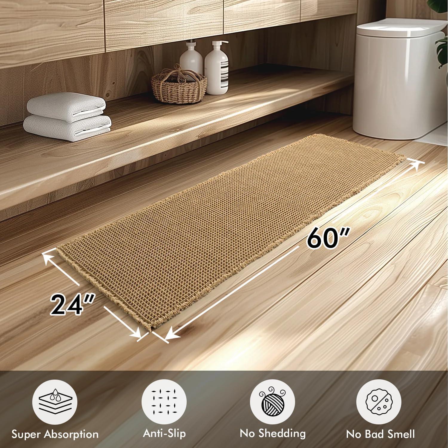 imageMIULEE Set of 2 Waffle Bathroom Rugs Boho Bath Rugs Non Slip Washable Super Absorbent Bath Mats Ultra Soft Rubber Backed Shower Mats for Bathroom Floor Tub and Shower Chocolate 18x30 InchBrown
