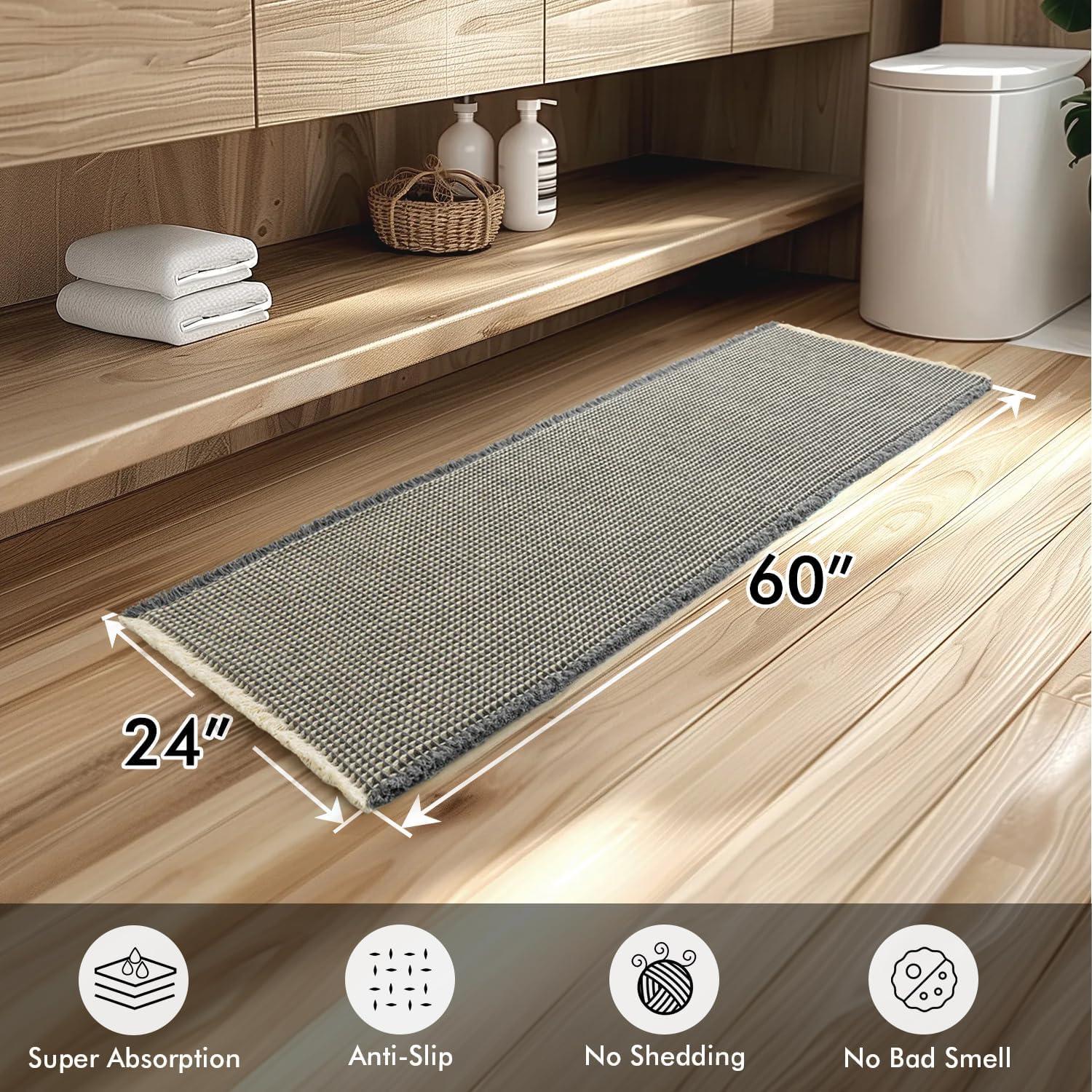 imageMIULEE Set of 2 Waffle Bathroom Rugs Boho Bath Rugs Non Slip Washable Super Absorbent Bath Mats Ultra Soft Rubber Backed Shower Mats for Bathroom Floor Tub and Shower Chocolate 18x30 InchDark Grey Yellow