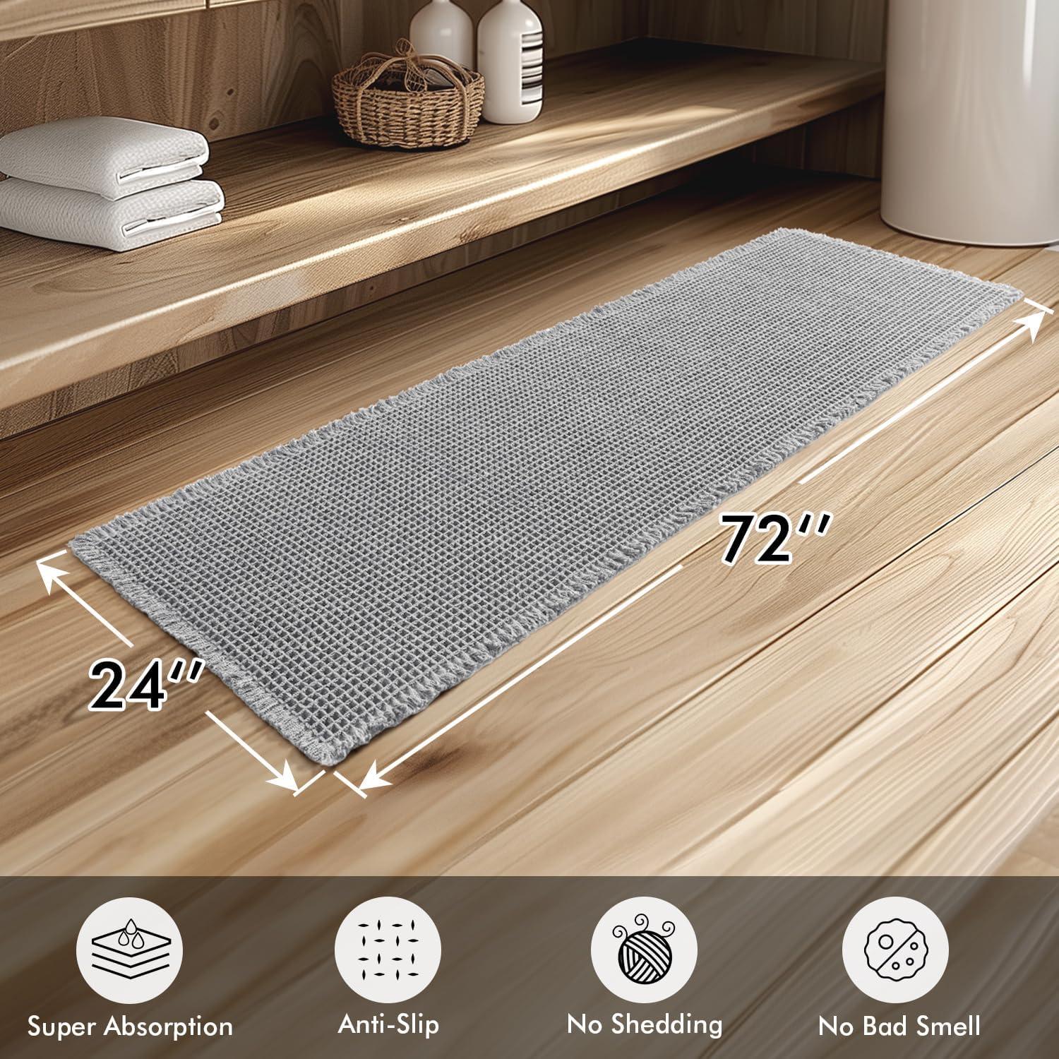 imageMIULEE Set of 2 Waffle Bathroom Rugs Boho Bath Rugs Non Slip Washable Super Absorbent Bath Mats Ultra Soft Rubber Backed Shower Mats for Bathroom Floor Tub and Shower Chocolate 18x30 InchLight Grey