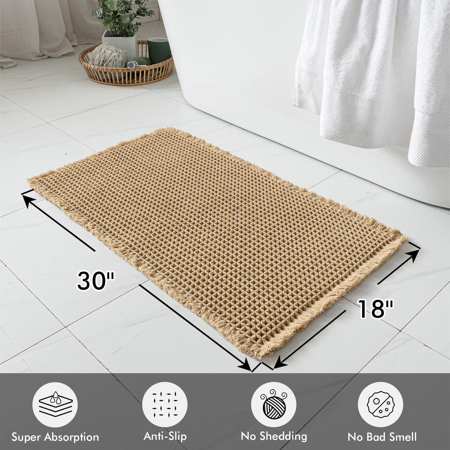 imageMIULEE Set of 2 Waffle Bathroom Rugs Boho Bath Rugs Non Slip Washable Super Absorbent Bath Mats Ultra Soft Rubber Backed Shower Mats for Bathroom Floor Tub and Shower Chocolate 18x30 InchBrown