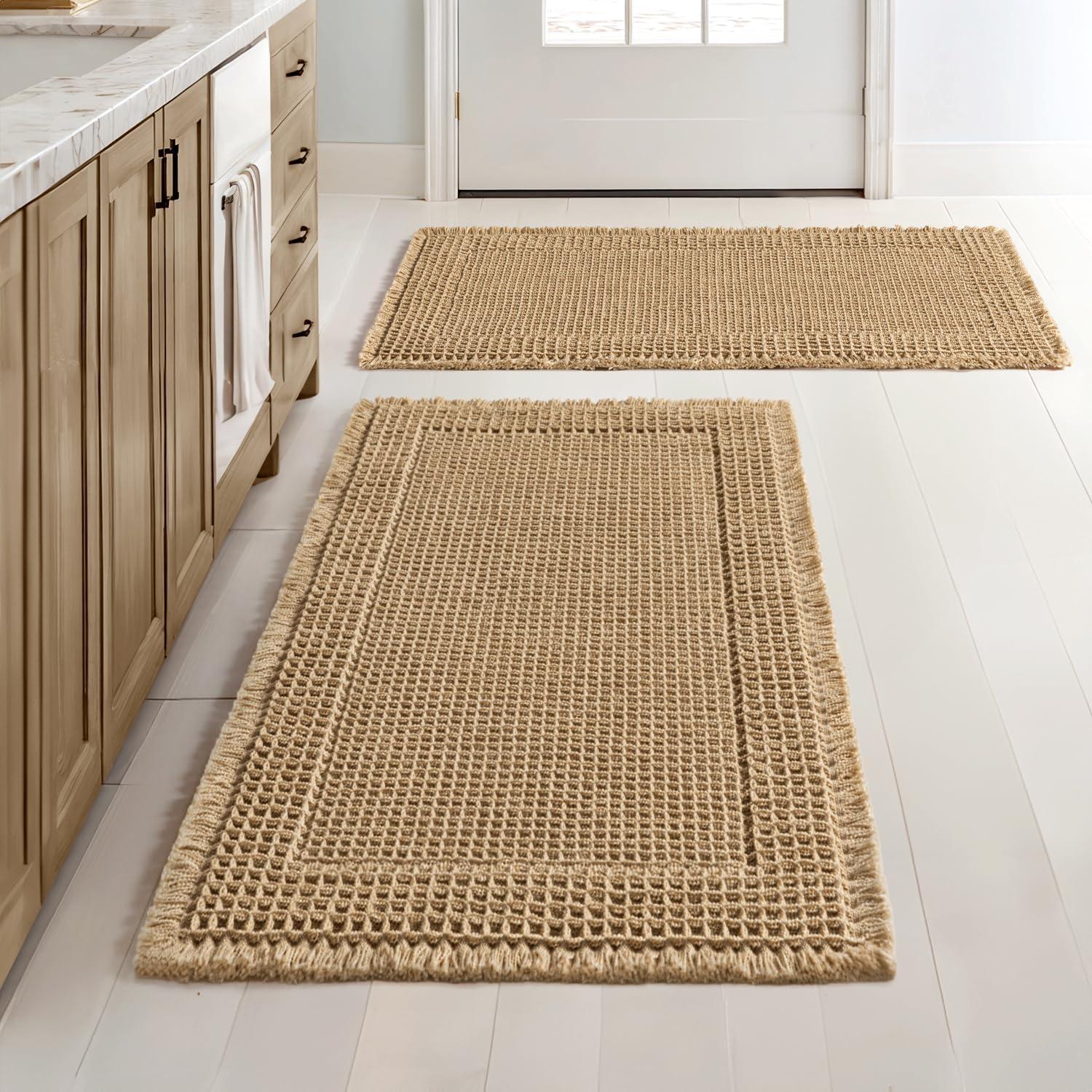 imageMIULEE Set of 2 Waffle Bathroom Rugs Boho Bath Rugs Non Slip Washable Super Absorbent Bath Mats Ultra Soft Rubber Backed Shower Mats for Bathroom Floor Tub and Shower Chocolate 18x30 InchBrown