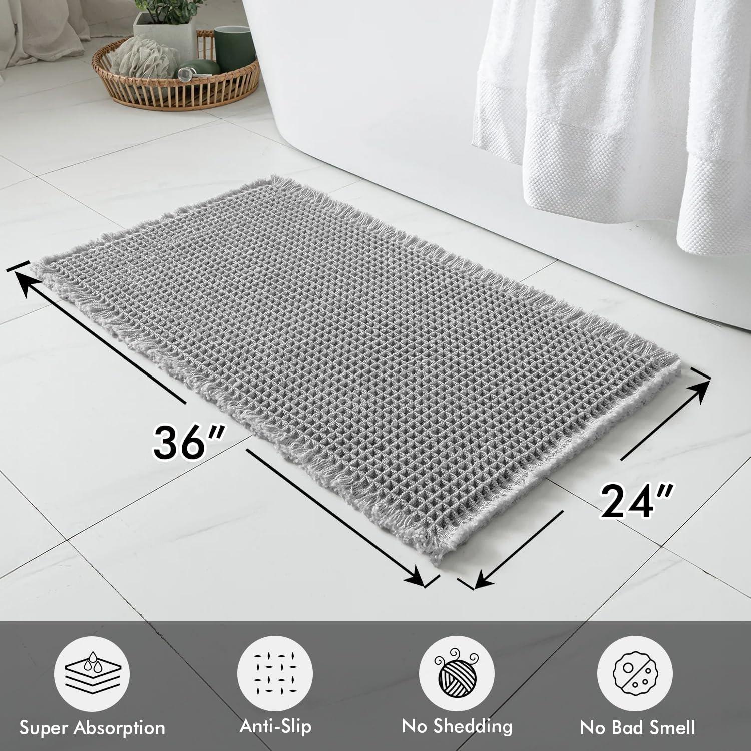imageMIULEE Set of 2 Waffle Bathroom Rugs Boho Bath Rugs Non Slip Washable Super Absorbent Bath Mats Ultra Soft Rubber Backed Shower Mats for Bathroom Floor Tub and Shower Chocolate 18x30 InchLight Grey