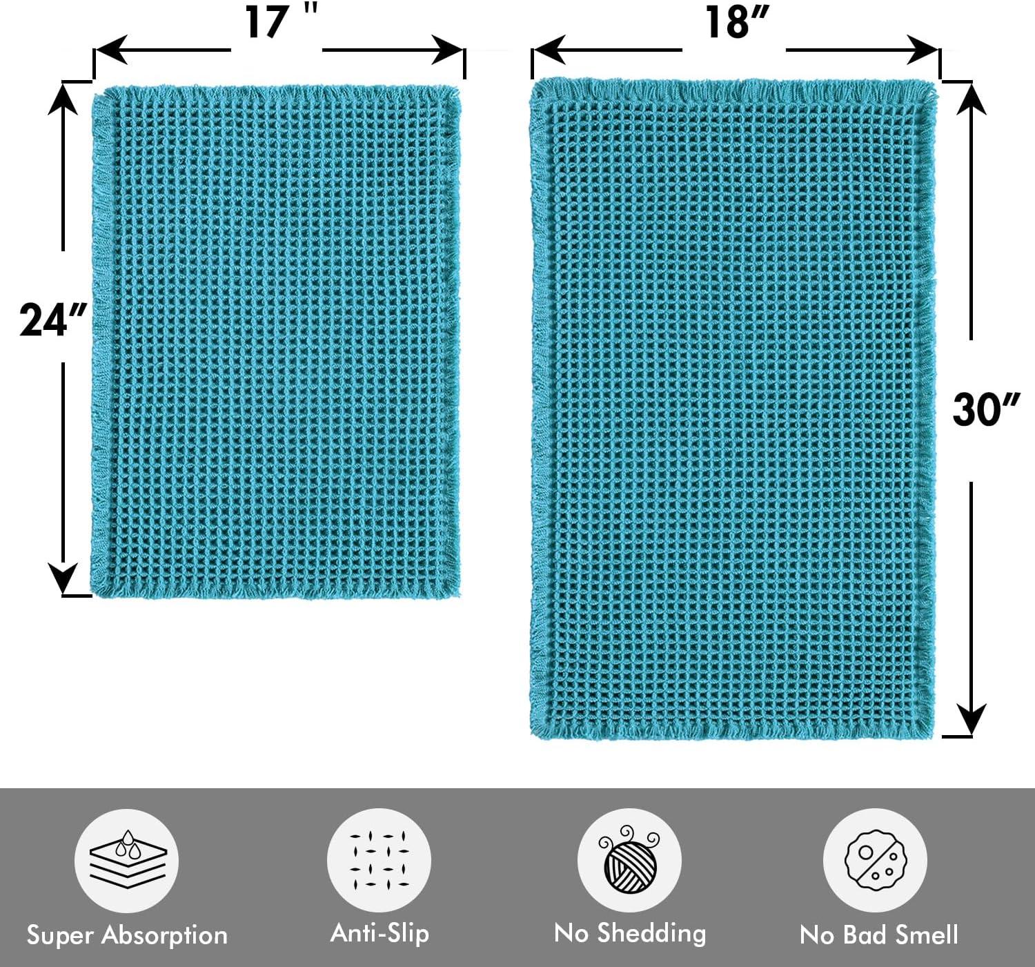imageMIULEE Set of 2 Waffle Bathroom Rugs Boho Bath Rugs Non Slip Washable Super Absorbent Bath Mats Ultra Soft Rubber Backed Shower Mats for Bathroom Floor Tub and Shower Chocolate 18x30 InchTeal