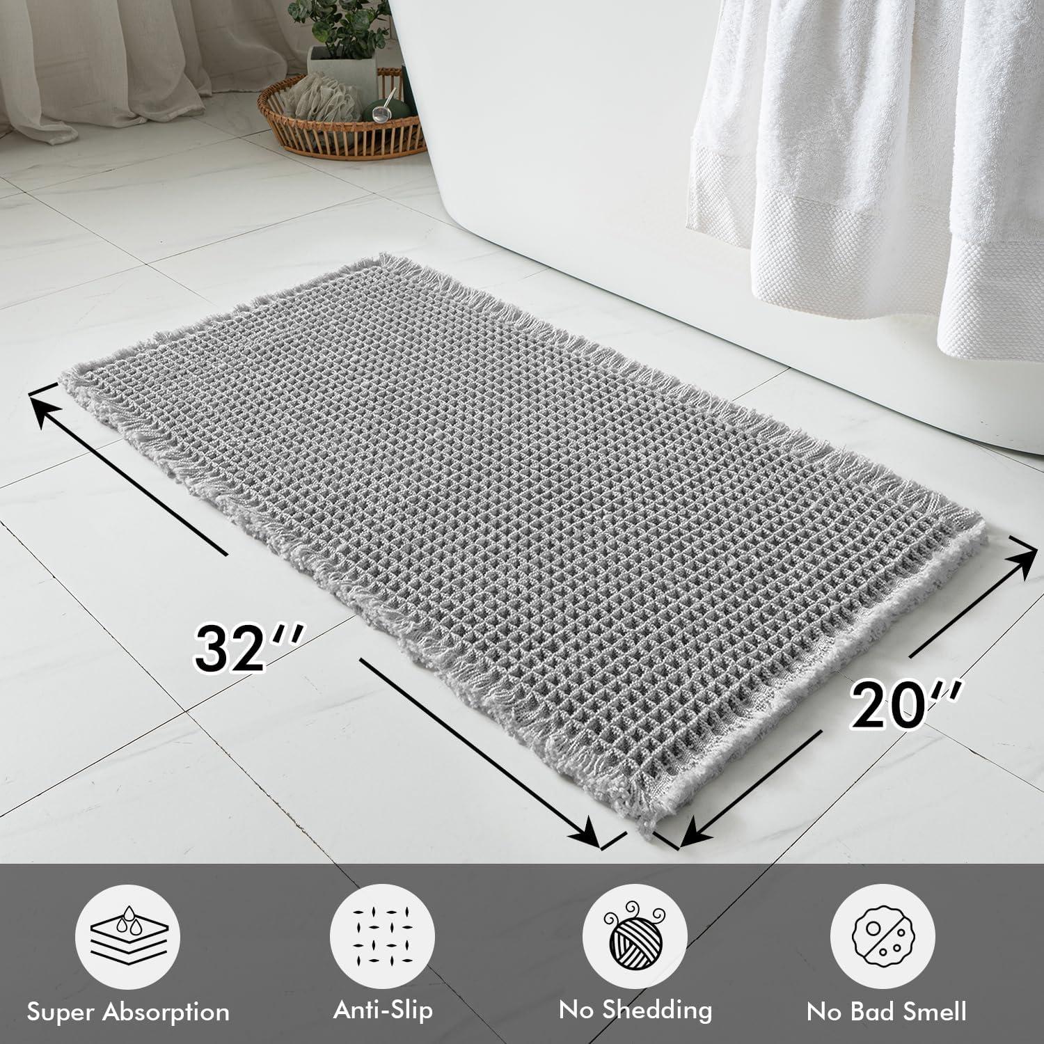 imageMIULEE Set of 2 Waffle Bathroom Rugs Boho Bath Rugs Non Slip Washable Super Absorbent Bath Mats Ultra Soft Rubber Backed Shower Mats for Bathroom Floor Tub and Shower Chocolate 18x30 InchLight Grey