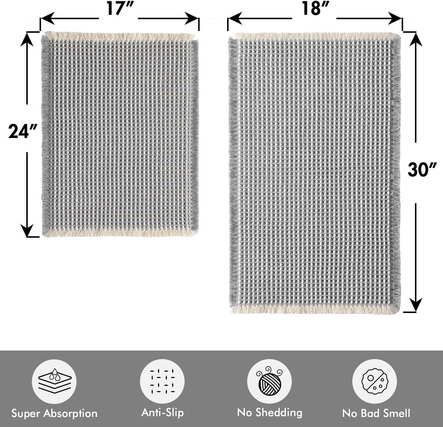 imageMIULEE Set of 2 Waffle Bathroom Rugs Boho Bath Rugs Non Slip Washable Super Absorbent Bath Mats Ultra Soft Rubber Backed Shower Mats for Bathroom Floor Tub and Shower Chocolate 18x30 InchLightgrey Cream