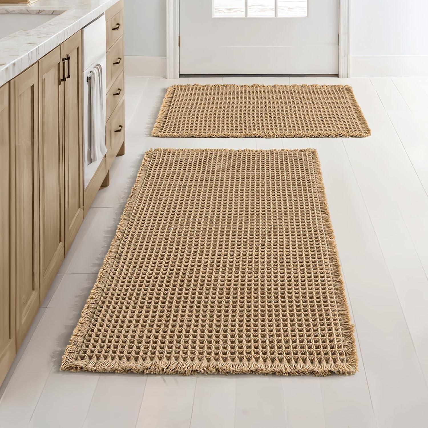 imageMIULEE Set of 2 Waffle Bathroom Rugs Boho Bath Rugs Non Slip Washable Super Absorbent Bath Mats Ultra Soft Rubber Backed Shower Mats for Bathroom Floor Tub and Shower Chocolate 18x30 InchBrown