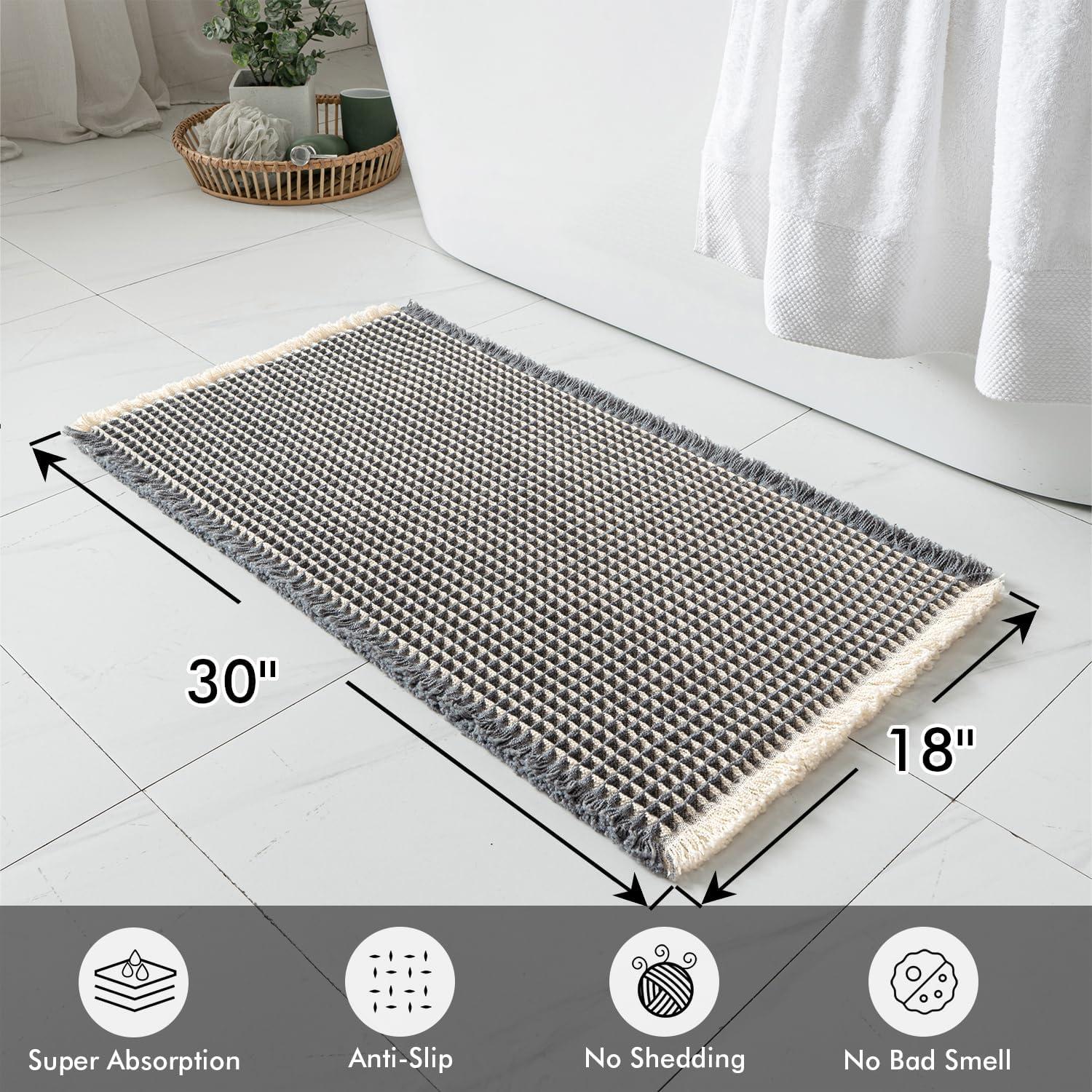 imageMIULEE Set of 2 Waffle Bathroom Rugs Boho Bath Rugs Non Slip Washable Super Absorbent Bath Mats Ultra Soft Rubber Backed Shower Mats for Bathroom Floor Tub and Shower Chocolate 18x30 InchDark Grey Yellow