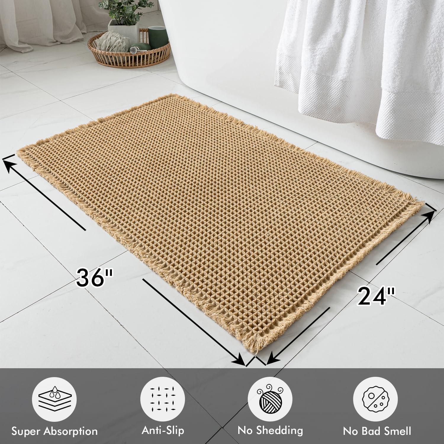 imageMIULEE Set of 2 Waffle Bathroom Rugs Boho Bath Rugs Non Slip Washable Super Absorbent Bath Mats Ultra Soft Rubber Backed Shower Mats for Bathroom Floor Tub and Shower Chocolate 18x30 InchBrown