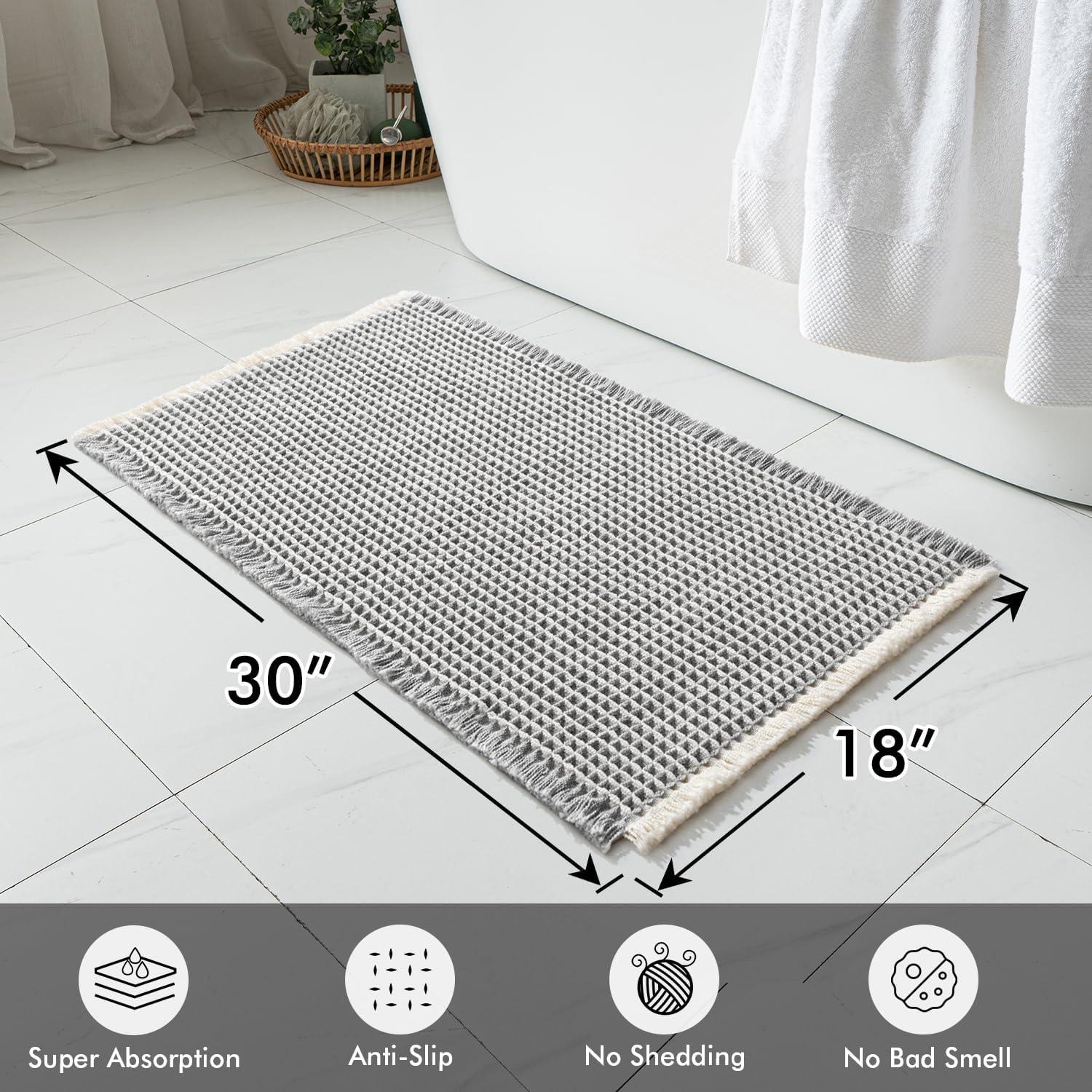 imageMIULEE Set of 2 Waffle Bathroom Rugs Boho Bath Rugs Non Slip Washable Super Absorbent Bath Mats Ultra Soft Rubber Backed Shower Mats for Bathroom Floor Tub and Shower Chocolate 18x30 InchLightgrey Cream