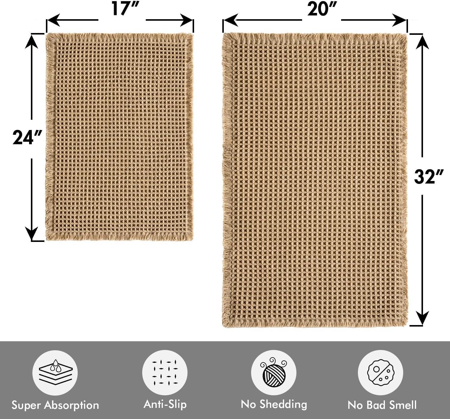 imageMIULEE Set of 2 Waffle Bathroom Rugs Boho Bath Rugs Non Slip Washable Super Absorbent Bath Mats Ultra Soft Rubber Backed Shower Mats for Bathroom Floor Tub and Shower Chocolate 18x30 InchBrown