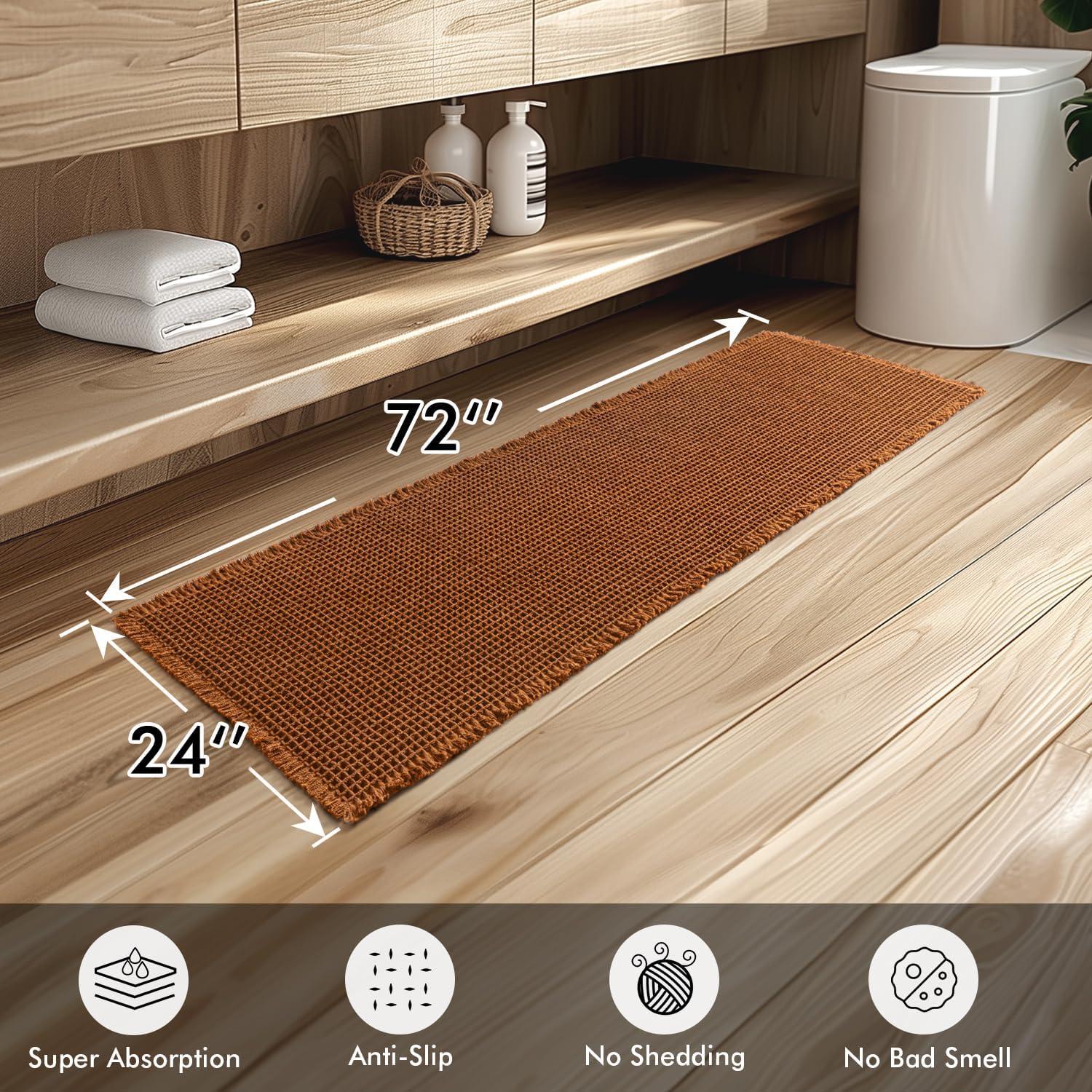 imageMIULEE Set of 2 Waffle Bathroom Rugs Boho Bath Rugs Non Slip Washable Super Absorbent Bath Mats Ultra Soft Rubber Backed Shower Mats for Bathroom Floor Tub and Shower Chocolate 18x30 InchTerracotta