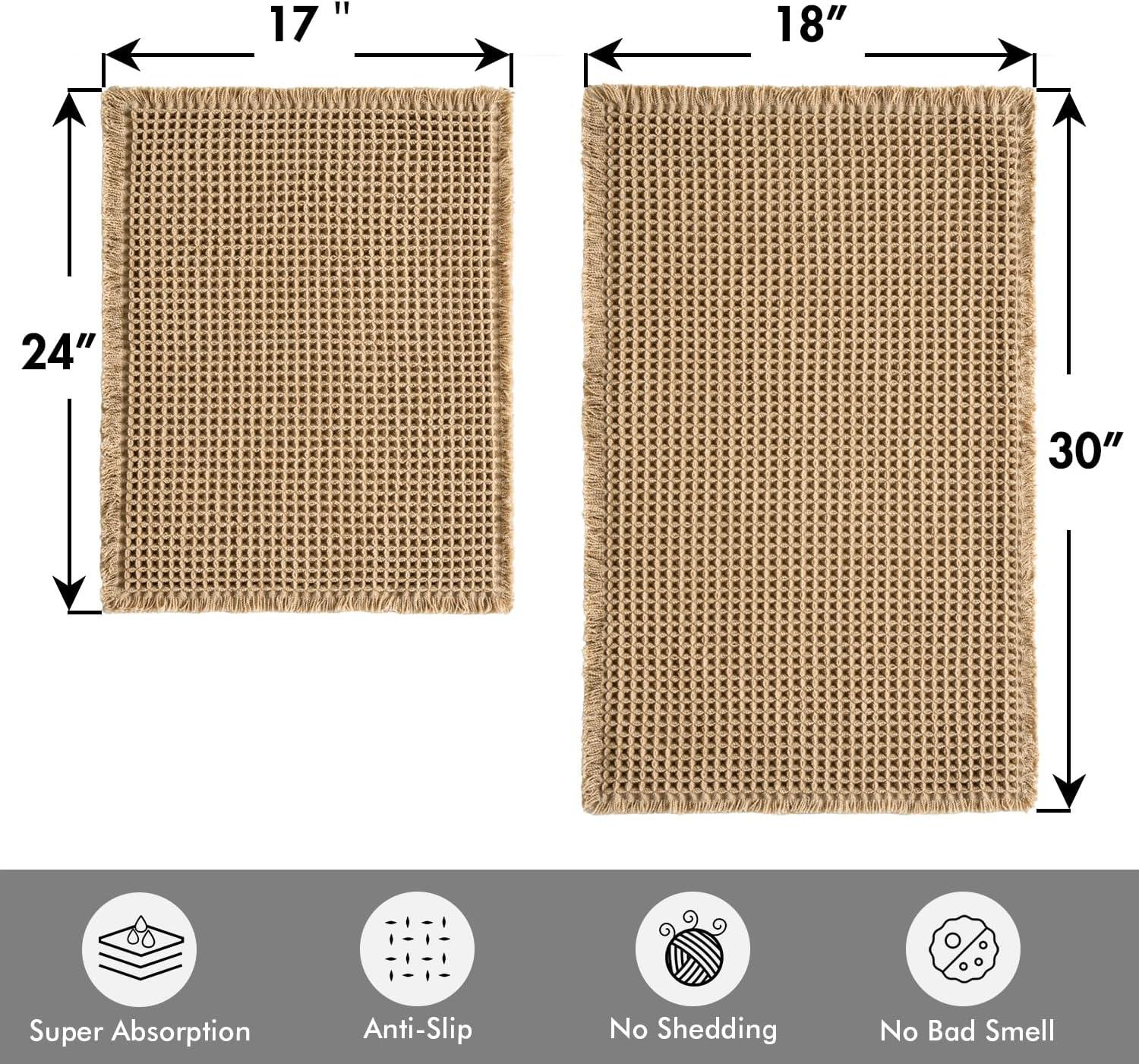 imageMIULEE Set of 2 Waffle Bathroom Rugs Boho Bath Rugs Non Slip Washable Super Absorbent Bath Mats Ultra Soft Rubber Backed Shower Mats for Bathroom Floor Tub and Shower Chocolate 18x30 InchBrown