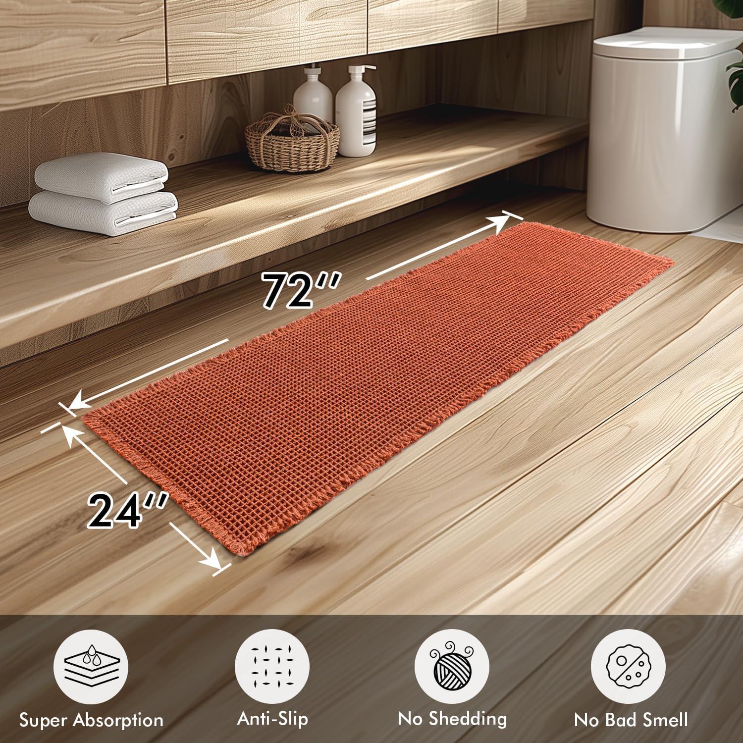 imageMIULEE Set of 2 Waffle Bathroom Rugs Boho Bath Rugs Non Slip Washable Super Absorbent Bath Mats Ultra Soft Rubber Backed Shower Mats for Bathroom Floor Tub and Shower Chocolate 18x30 InchOrange