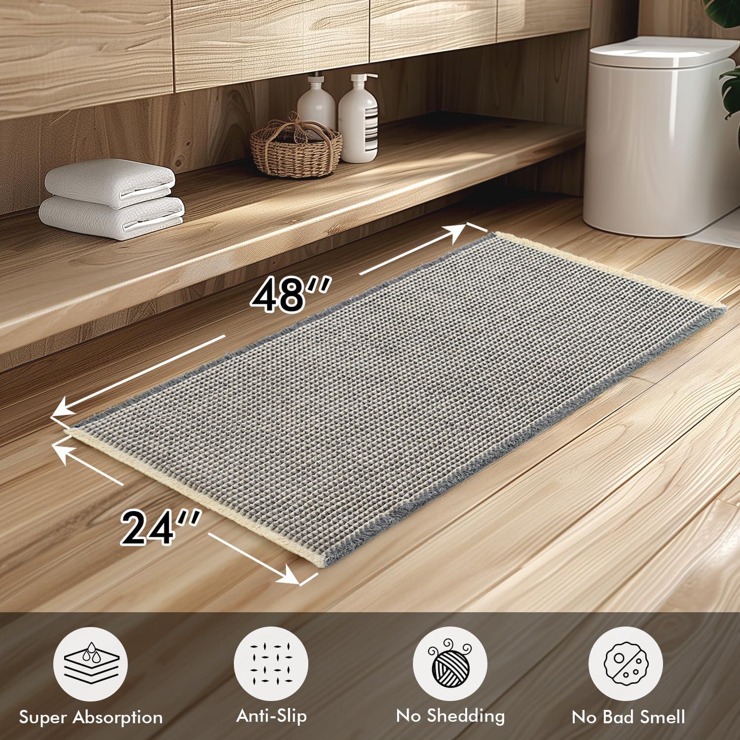 imageMIULEE Set of 2 Waffle Bathroom Rugs Boho Bath Rugs Non Slip Washable Super Absorbent Bath Mats Ultra Soft Rubber Backed Shower Mats for Bathroom Floor Tub and Shower Chocolate 18x30 InchDark Grey Yellow