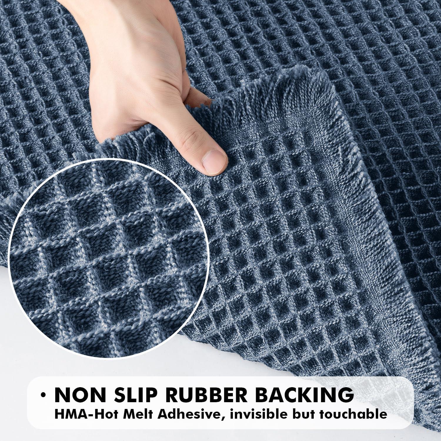imageMIULEE Set of 2 Waffle Bathroom Rugs Boho Bath Rugs Non Slip Washable Super Absorbent Bath Mats Ultra Soft Rubber Backed Shower Mats for Bathroom Floor Tub and Shower Chocolate 18x30 InchBlue