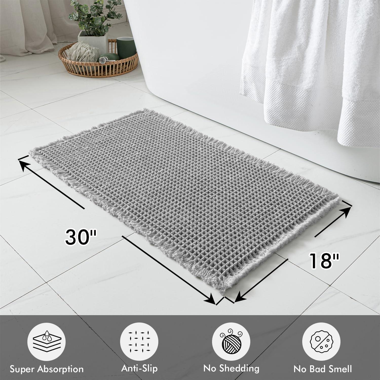 imageMIULEE Set of 2 Waffle Bathroom Rugs Boho Bath Rugs Non Slip Washable Super Absorbent Bath Mats Ultra Soft Rubber Backed Shower Mats for Bathroom Floor Tub and Shower Chocolate 18x30 InchLight Grey