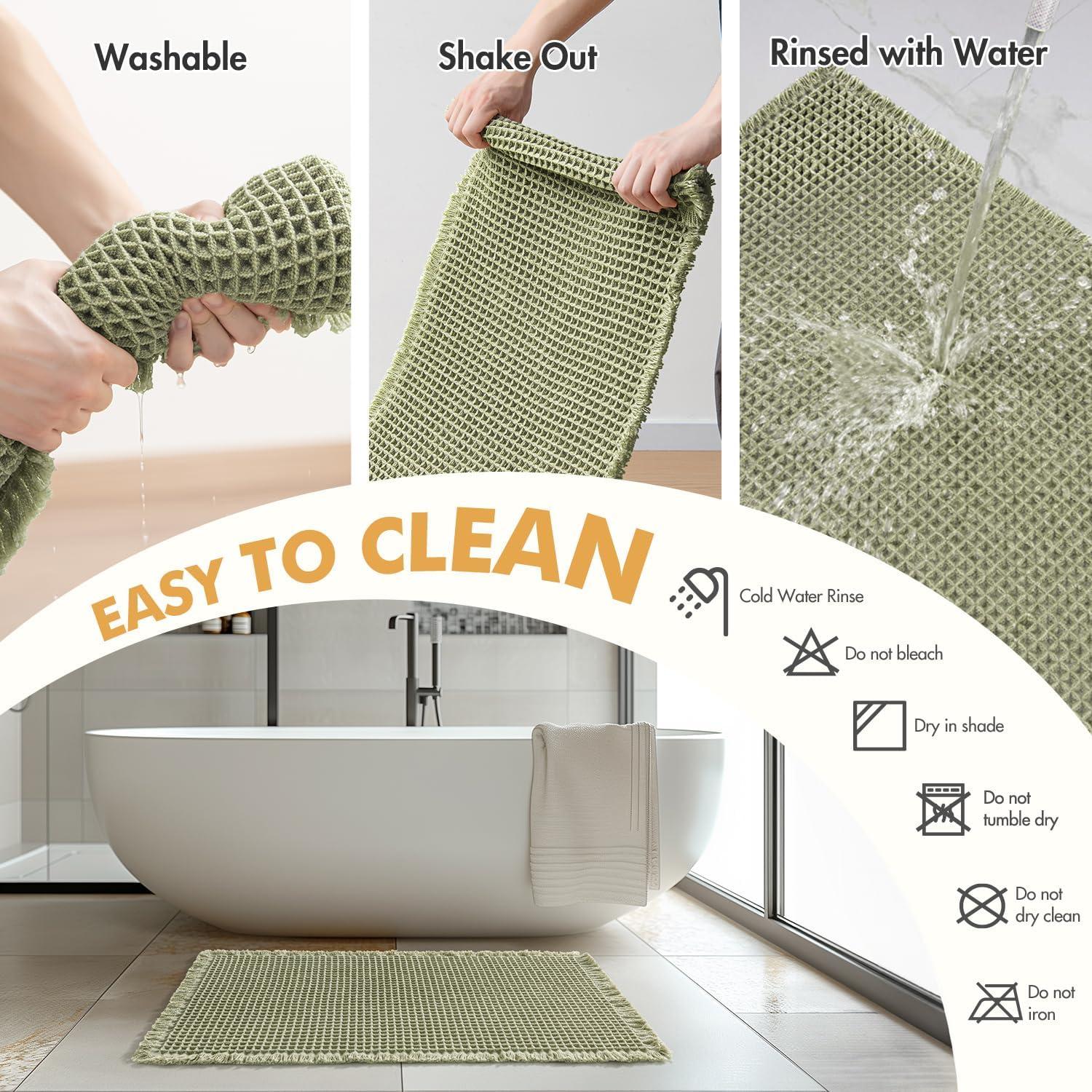 imageMIULEE Set of 2 Waffle Bathroom Rugs Boho Bath Rugs Non Slip Washable Super Absorbent Bath Mats Ultra Soft Rubber Backed Shower Mats for Bathroom Floor Tub and Shower Chocolate 18x30 InchSage Green