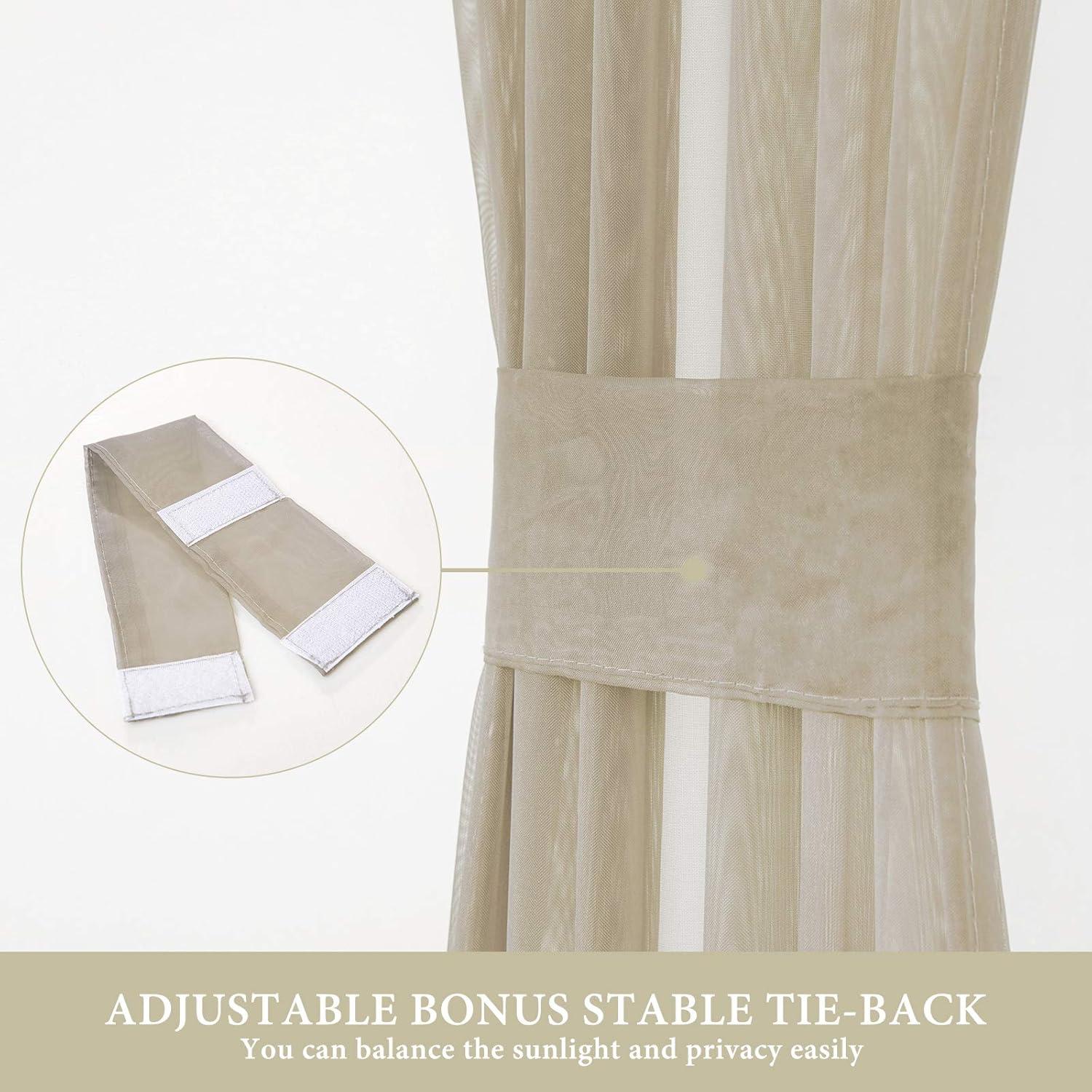 imageMIULEE Sidelight Sheer French Door Curtains 25 x 40 Inches Light Filtering Window Treatment with Tieback 2 Panels WhiteBeige