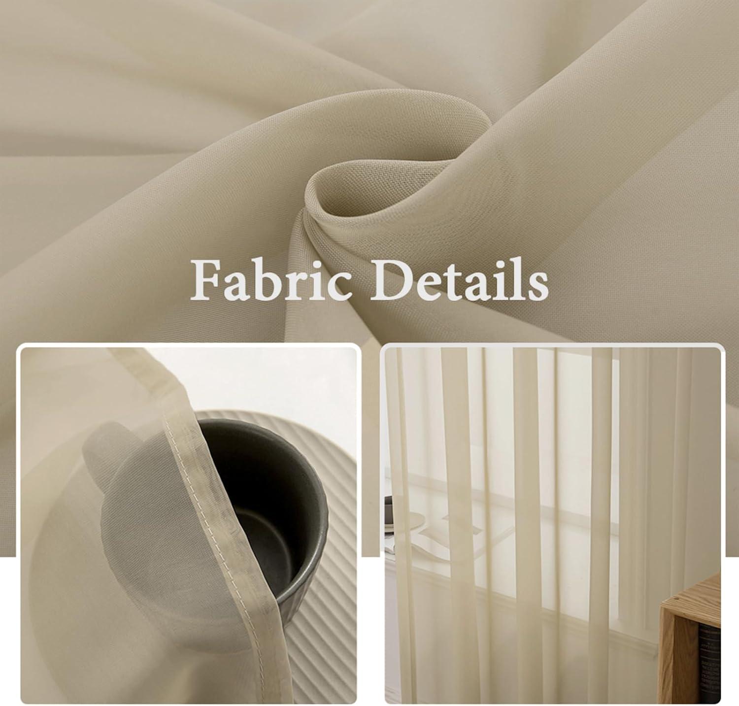 imageMIULEE Sidelight Sheer French Door Curtains 25 x 40 Inches Light Filtering Window Treatment with Tieback 2 Panels WhiteBeige