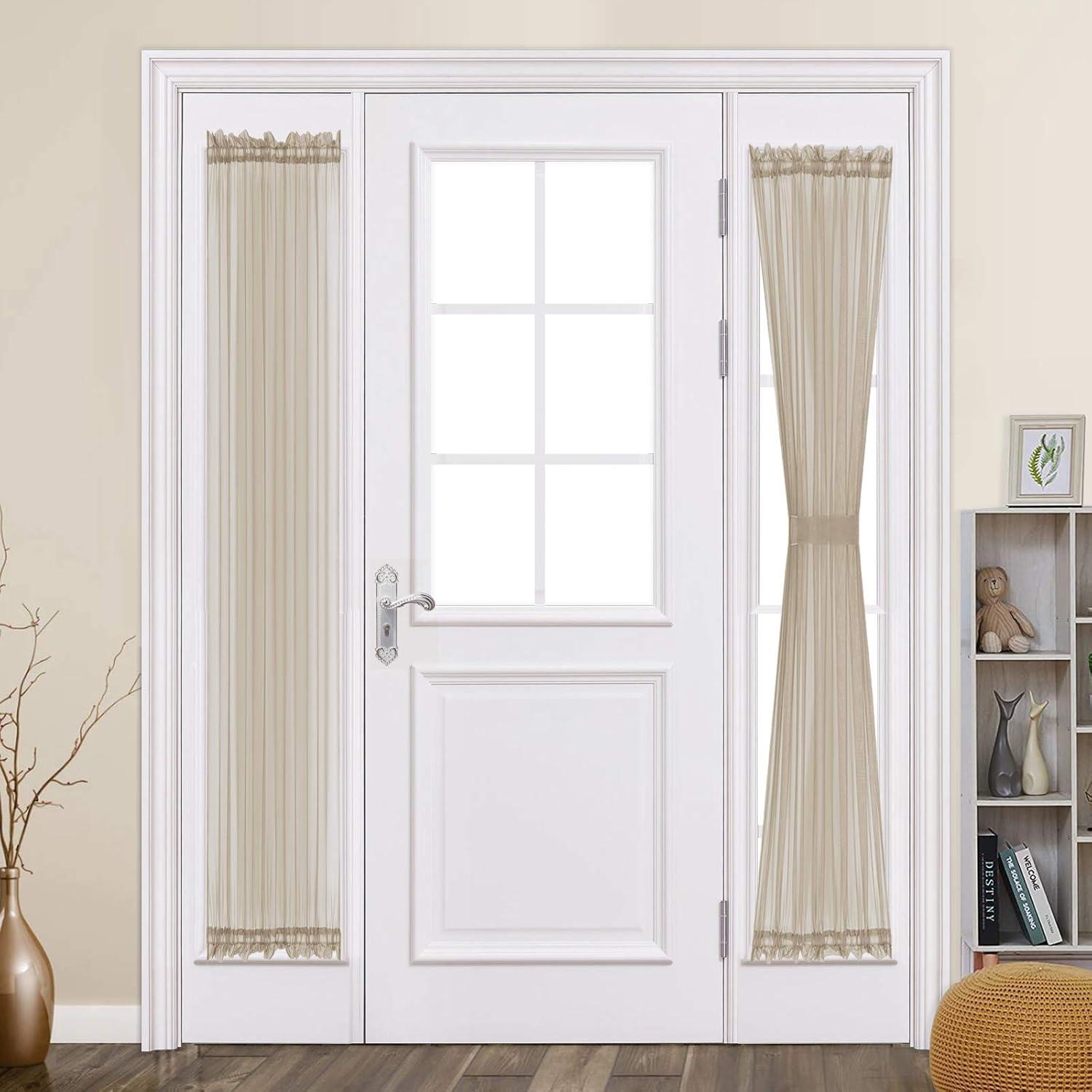 imageMIULEE Sidelight Sheer French Door Curtains 25 x 40 Inches Light Filtering Window Treatment with Tieback 2 Panels WhiteBeige