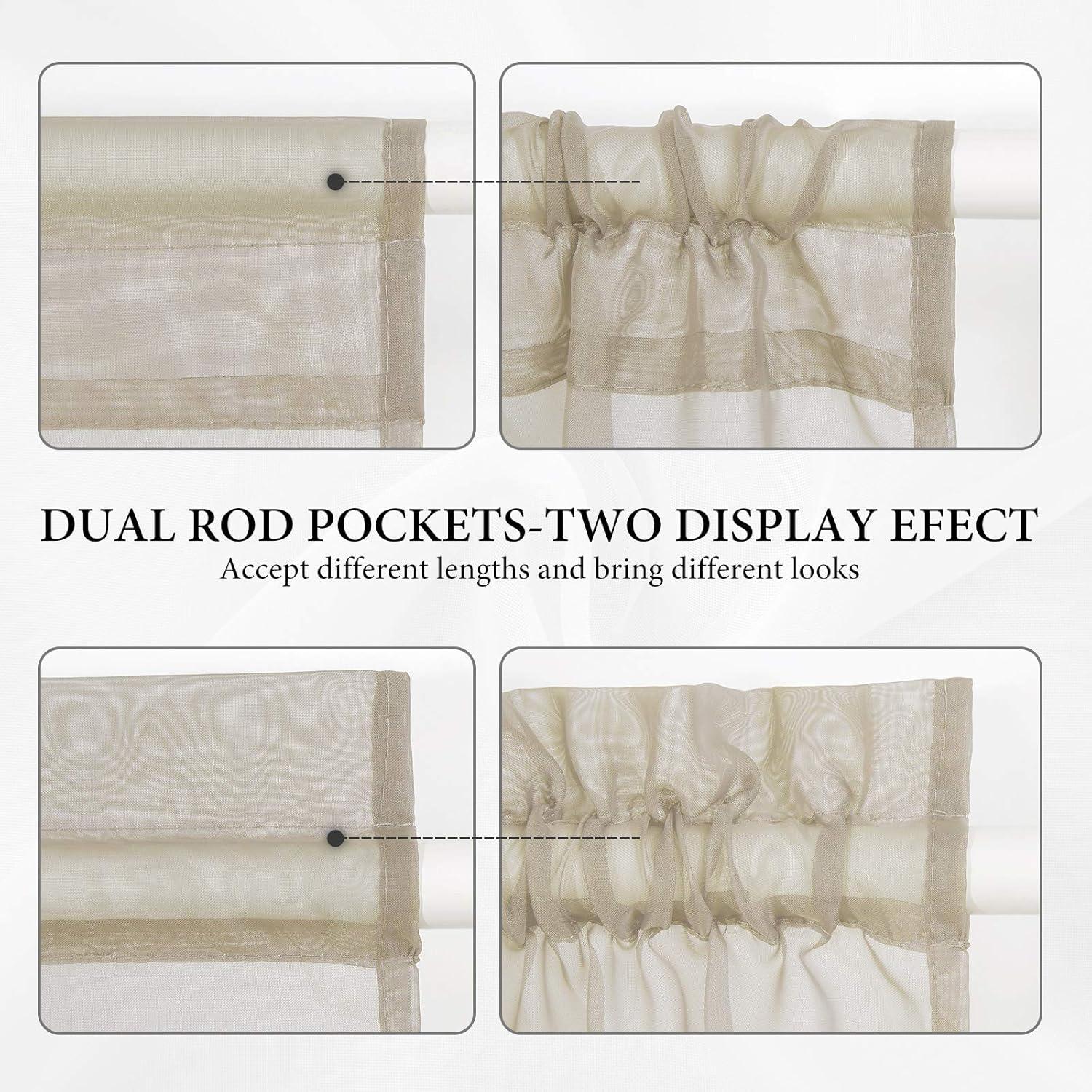imageMIULEE Sidelight Sheer French Door Curtains 25 x 40 Inches Light Filtering Window Treatment with Tieback 2 Panels WhiteBeige