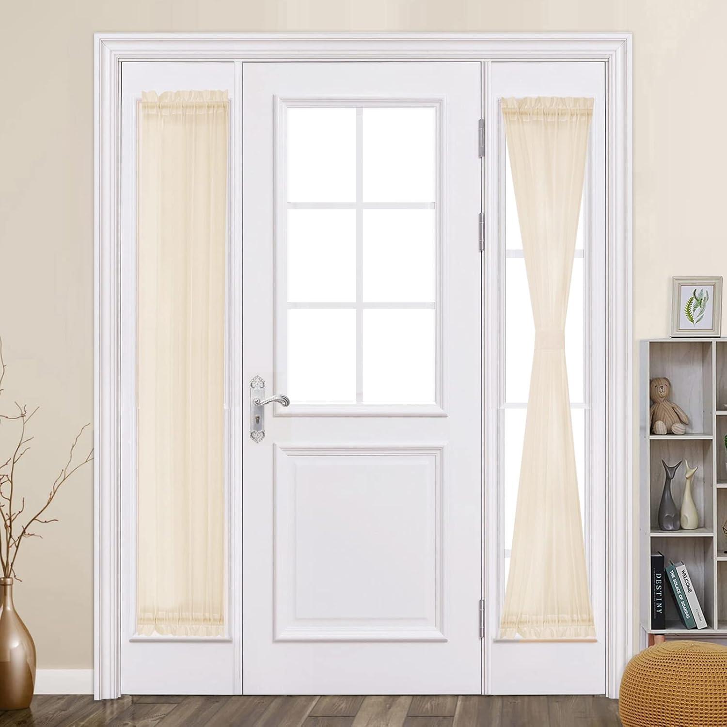 imageMIULEE Sidelight Sheer French Door Curtains 25 x 40 Inches Light Filtering Window Treatment with Tieback 2 Panels WhiteCream Beige