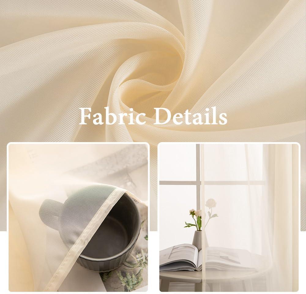 imageMIULEE Sidelight Sheer French Door Curtains 25 x 40 Inches Light Filtering Window Treatment with Tieback 2 Panels WhiteCream Beige