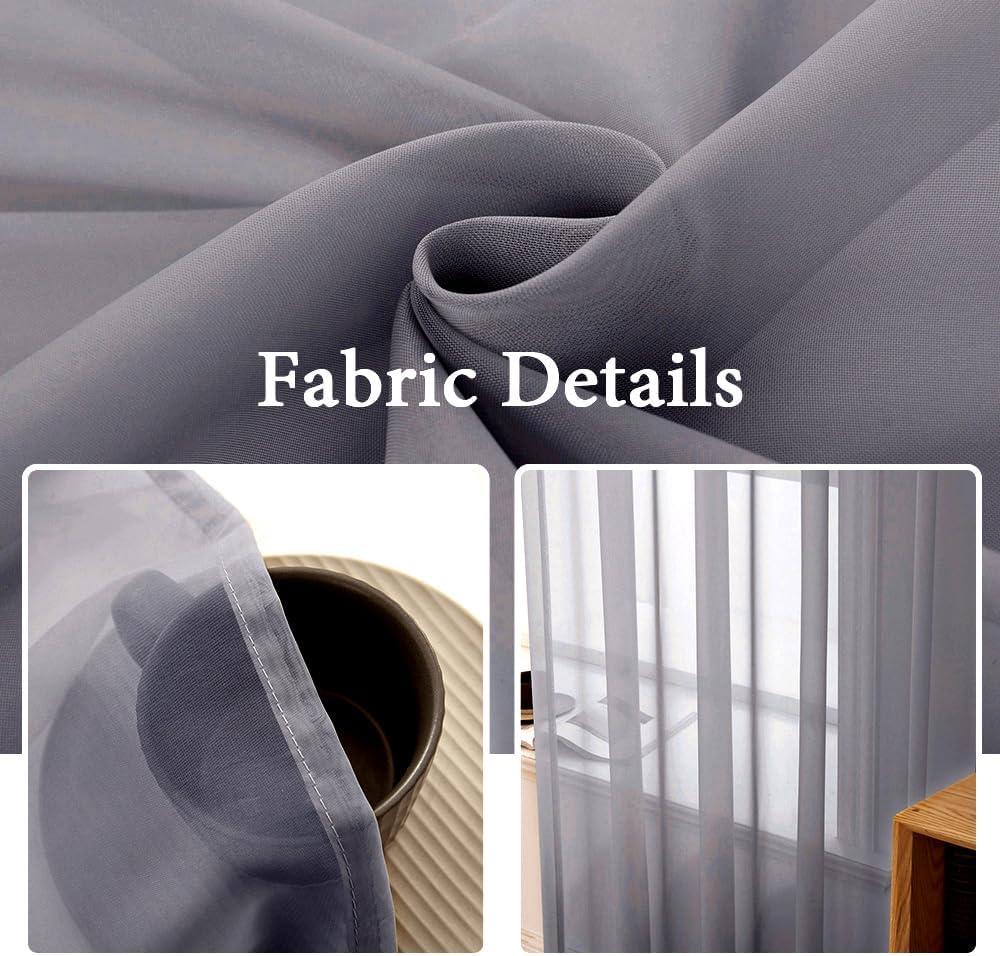 imageMIULEE Sidelight Sheer French Door Curtains 25 x 40 Inches Light Filtering Window Treatment with Tieback 2 Panels WhiteDark Grey
