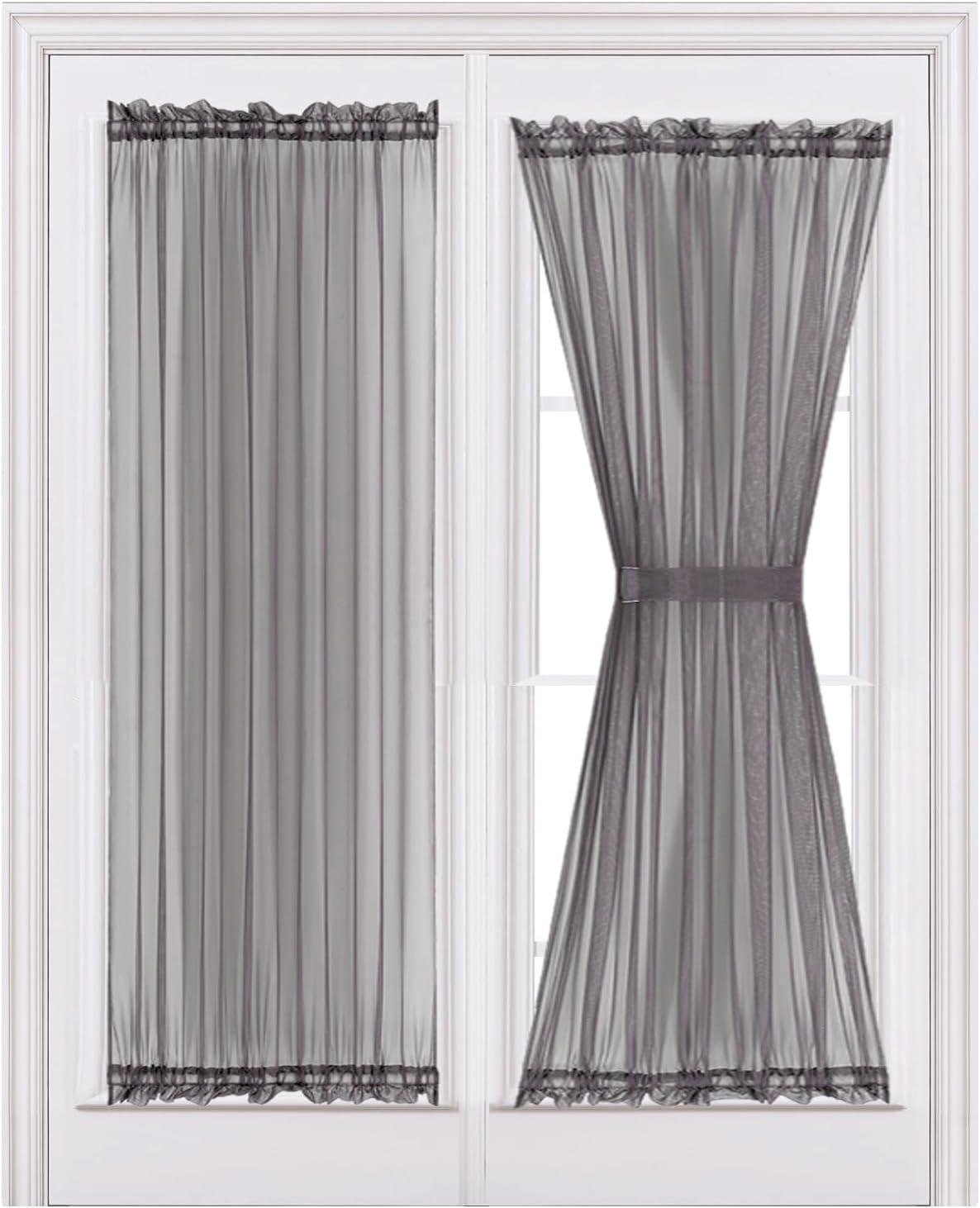 imageMIULEE Sidelight Sheer French Door Curtains 25 x 40 Inches Light Filtering Window Treatment with Tieback 2 Panels WhiteDark Grey
