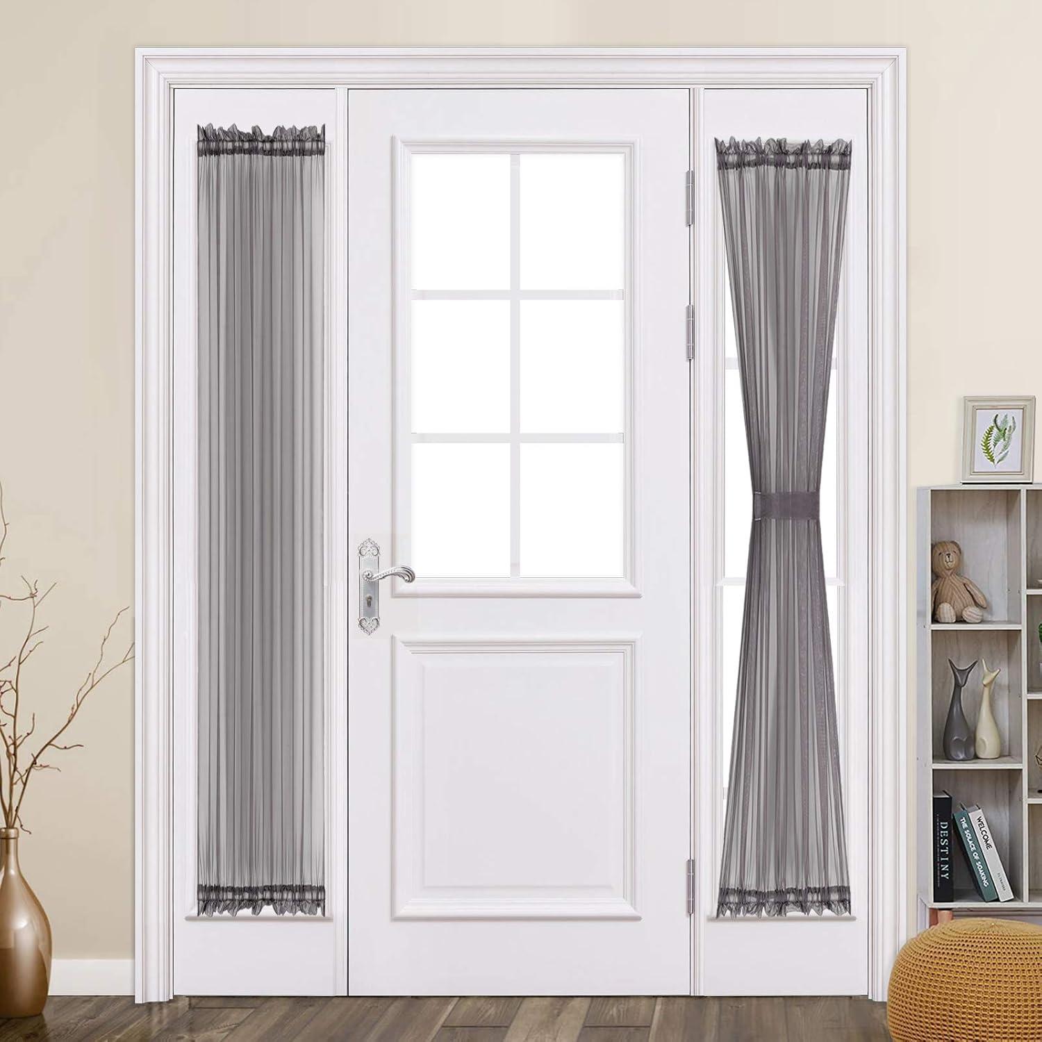 imageMIULEE Sidelight Sheer French Door Curtains 25 x 40 Inches Light Filtering Window Treatment with Tieback 2 Panels WhiteDark Grey