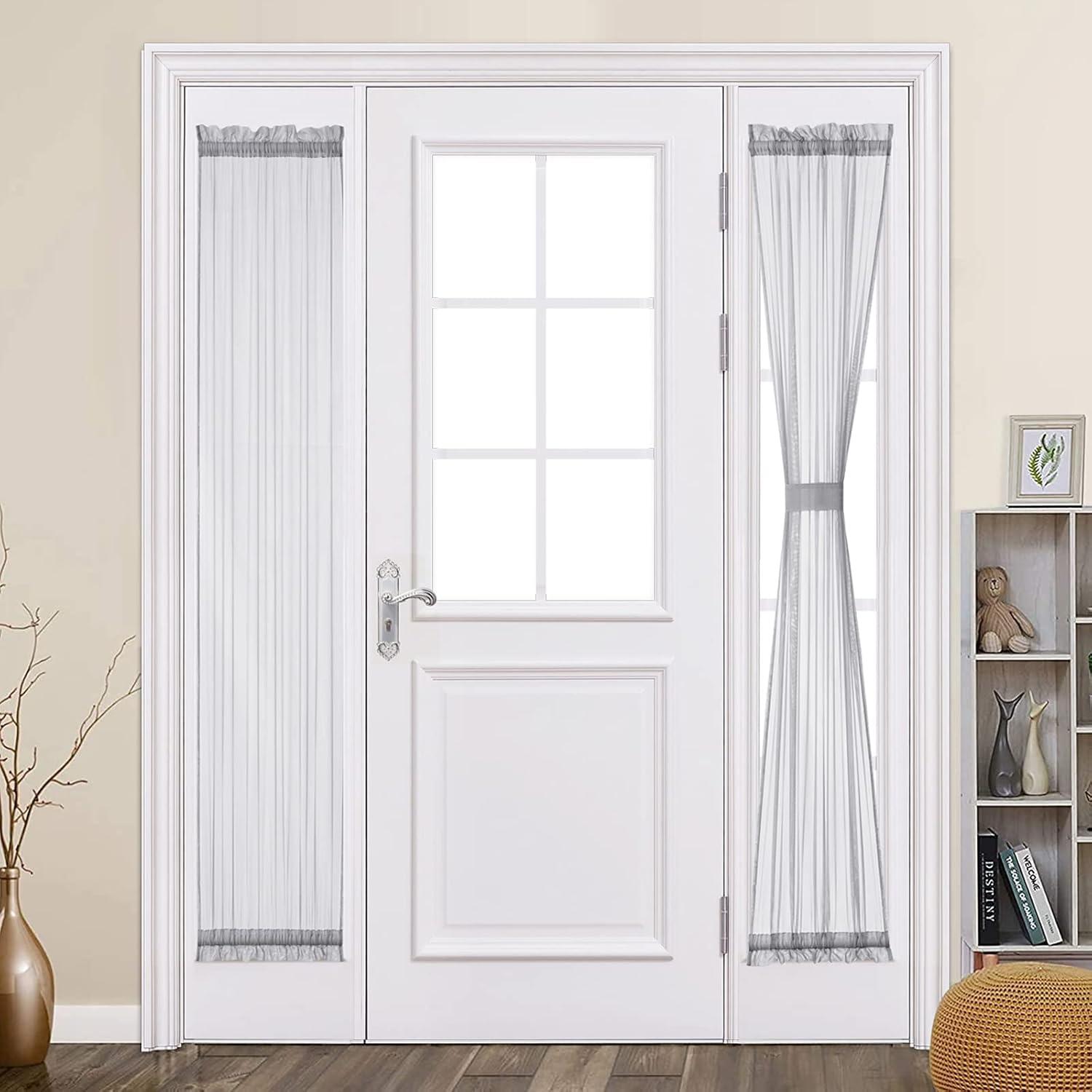 imageMIULEE Sidelight Sheer French Door Curtains 25 x 40 Inches Light Filtering Window Treatment with Tieback 2 Panels WhiteLight Grey