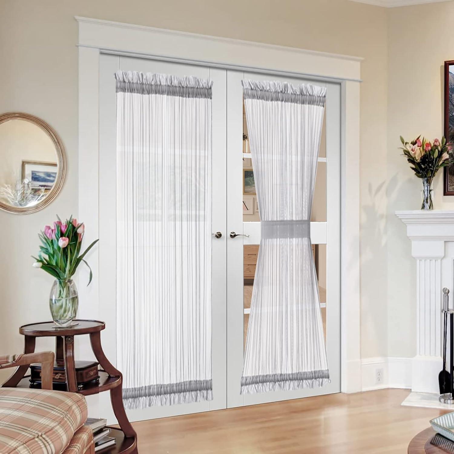 imageMIULEE Sidelight Sheer French Door Curtains 25 x 40 Inches Light Filtering Window Treatment with Tieback 2 Panels WhiteLight Grey