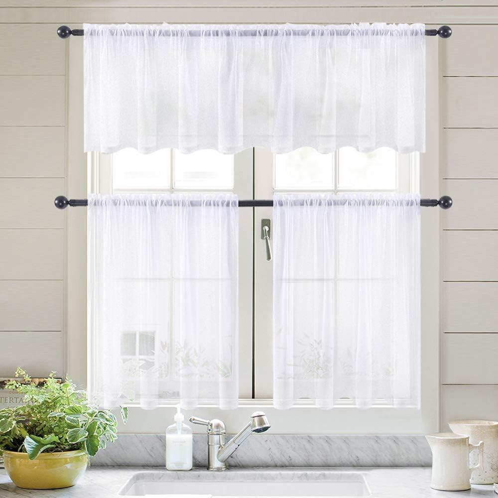 imageMIULEE Solid Burgundy Kitchen Sheer Valance for Christmas Linen Look Window Curtain Living Room Windows Voile Valance Rod Pocket 1 Panels 60quot W x 18quot L Burgundy RedWhite