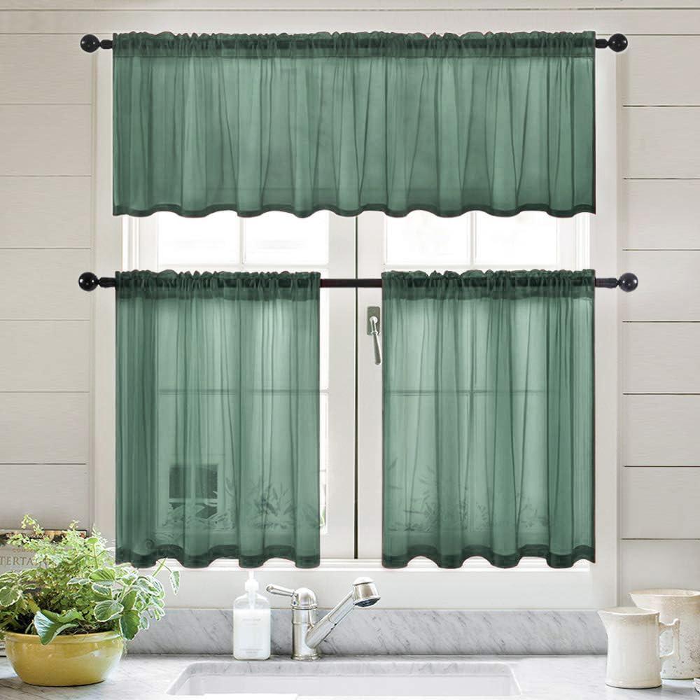 imageMIULEE Solid Burgundy Kitchen Sheer Valance for Christmas Linen Look Window Curtain Living Room Windows Voile Valance Rod Pocket 1 Panels 60quot W x 18quot L Burgundy RedDark Green