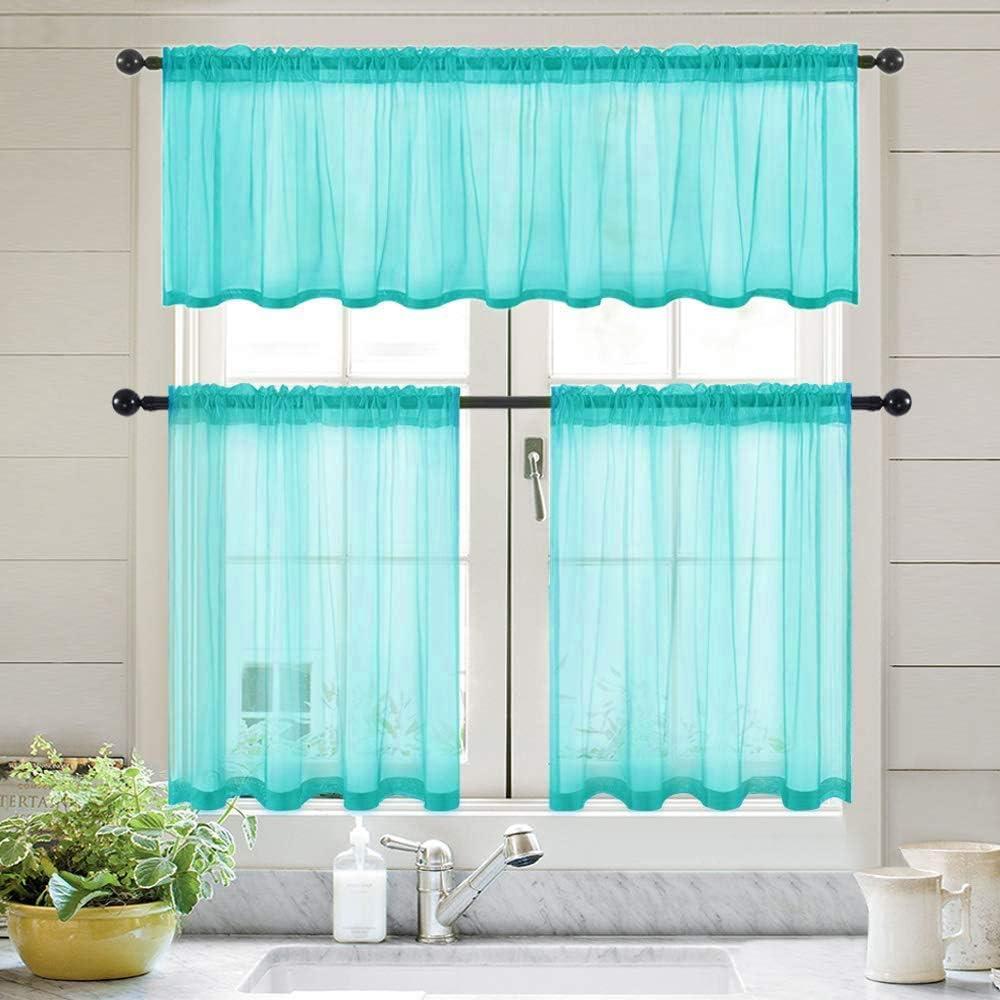 imageMIULEE Solid Burgundy Kitchen Sheer Valance for Christmas Linen Look Window Curtain Living Room Windows Voile Valance Rod Pocket 1 Panels 60quot W x 18quot L Burgundy RedTurquoise