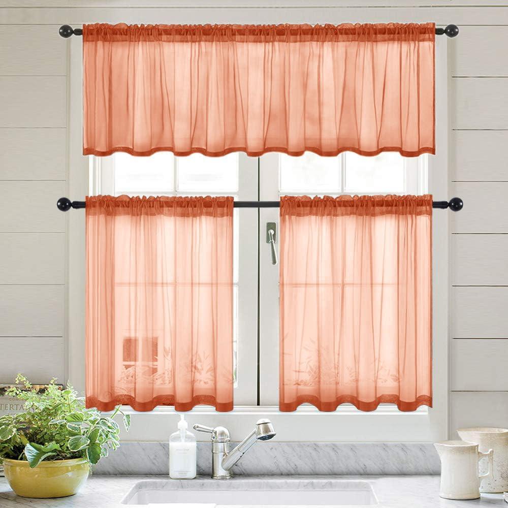 imageMIULEE Solid Burgundy Kitchen Sheer Valance for Christmas Linen Look Window Curtain Living Room Windows Voile Valance Rod Pocket 1 Panels 60quot W x 18quot L Burgundy RedBurnt Orange