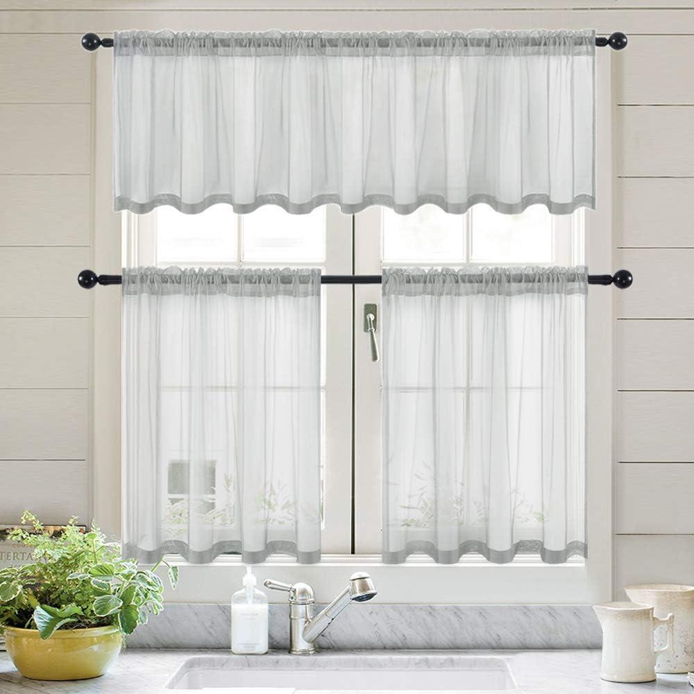 imageMIULEE Solid Burgundy Kitchen Sheer Valance for Christmas Linen Look Window Curtain Living Room Windows Voile Valance Rod Pocket 1 Panels 60quot W x 18quot L Burgundy RedGrey