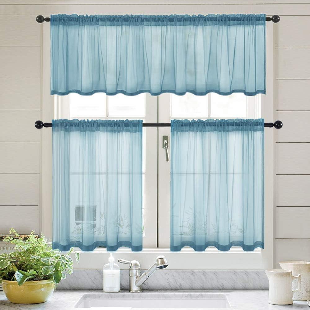 imageMIULEE Solid Burgundy Kitchen Sheer Valance for Christmas Linen Look Window Curtain Living Room Windows Voile Valance Rod Pocket 1 Panels 60quot W x 18quot L Burgundy RedDusty Blue