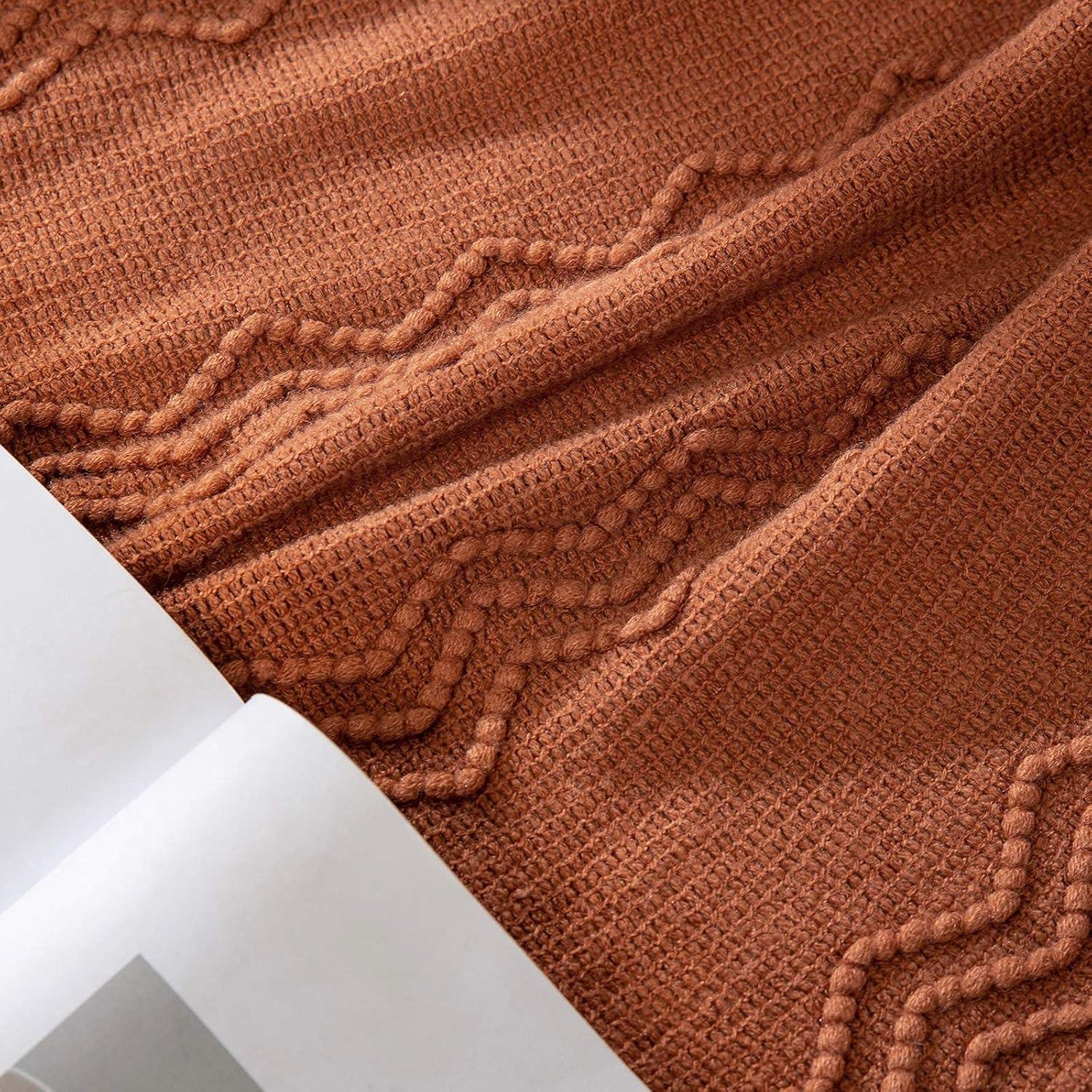 imageMIULEE Tan Taupe Knitted Throw Blanket for Couch Boho Textured Cozy Woven Blanket with Tassels for Sofa Chair Bed Living Room Farmhouse Home Decor Acrylic Wave Pattern 50quotx60quotOrange