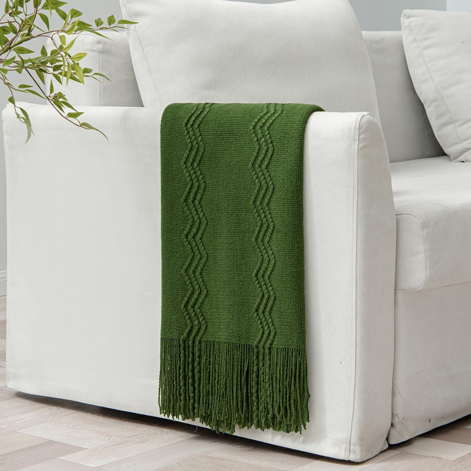 imageMIULEE Tan Taupe Knitted Throw Blanket for Couch Boho Textured Cozy Woven Blanket with Tassels for Sofa Chair Bed Living Room Farmhouse Home Decor Acrylic Wave Pattern 50quotx60quotOlive Green