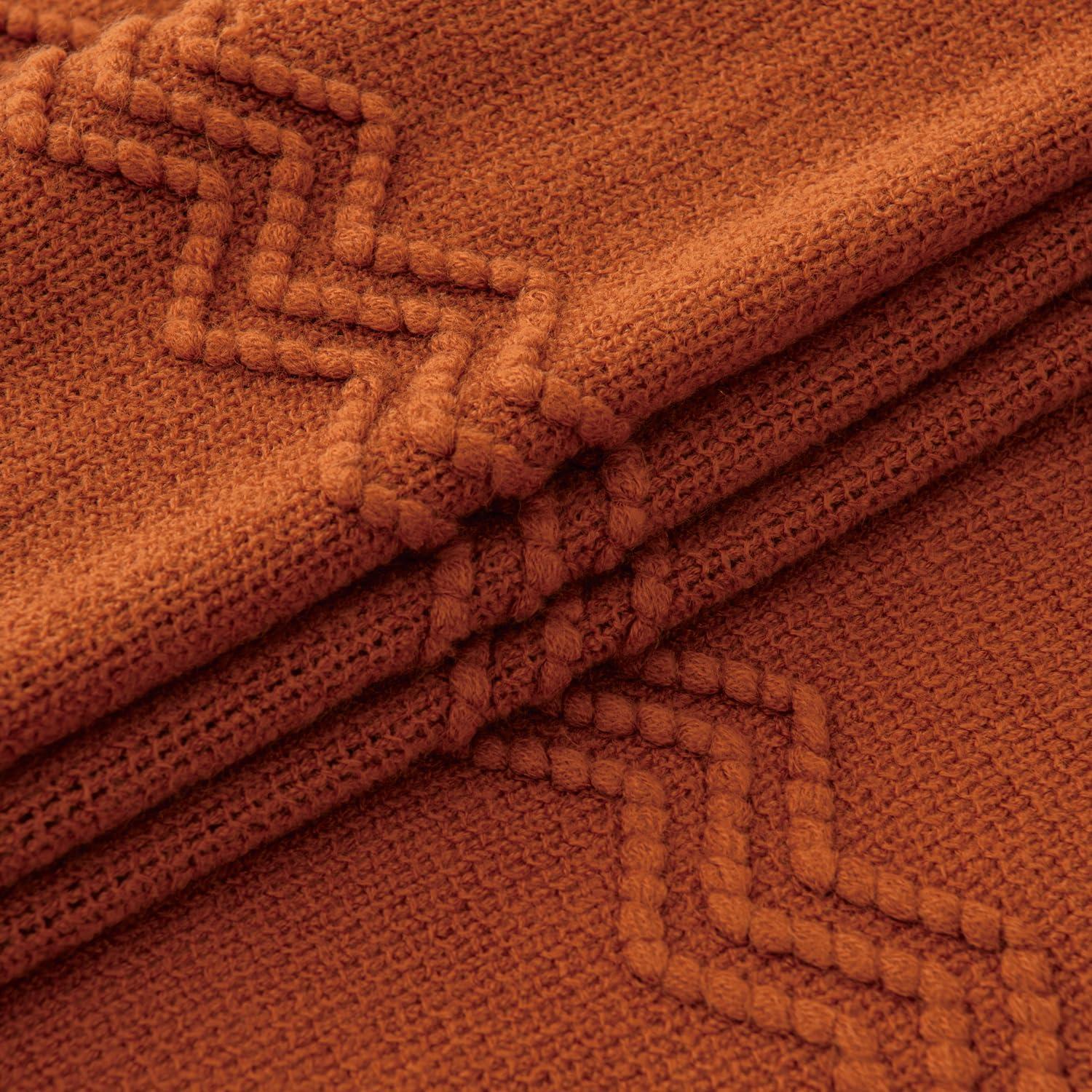 imageMIULEE Tan Taupe Knitted Throw Blanket for Couch Boho Textured Cozy Woven Blanket with Tassels for Sofa Chair Bed Living Room Farmhouse Home Decor Acrylic Wave Pattern 50quotx60quotRust
