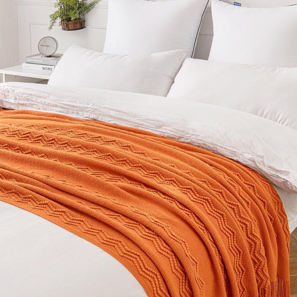 imageMIULEE Tan Taupe Knitted Throw Blanket for Couch Boho Textured Cozy Woven Blanket with Tassels for Sofa Chair Bed Living Room Farmhouse Home Decor Acrylic Wave Pattern 50quotx60quotBurnt Orange