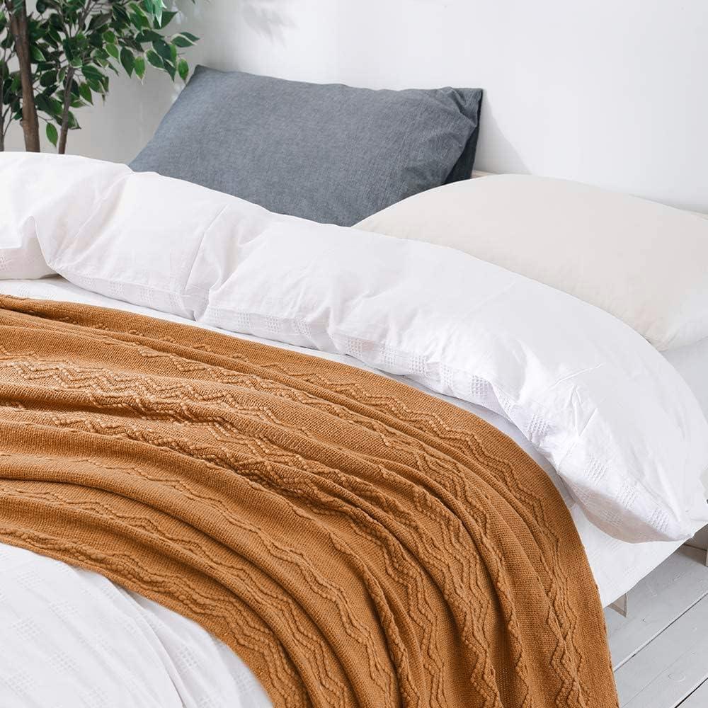imageMIULEE Tan Taupe Knitted Throw Blanket for Couch Boho Textured Cozy Woven Blanket with Tassels for Sofa Chair Bed Living Room Farmhouse Home Decor Acrylic Wave Pattern 50quotx60quotBrown
